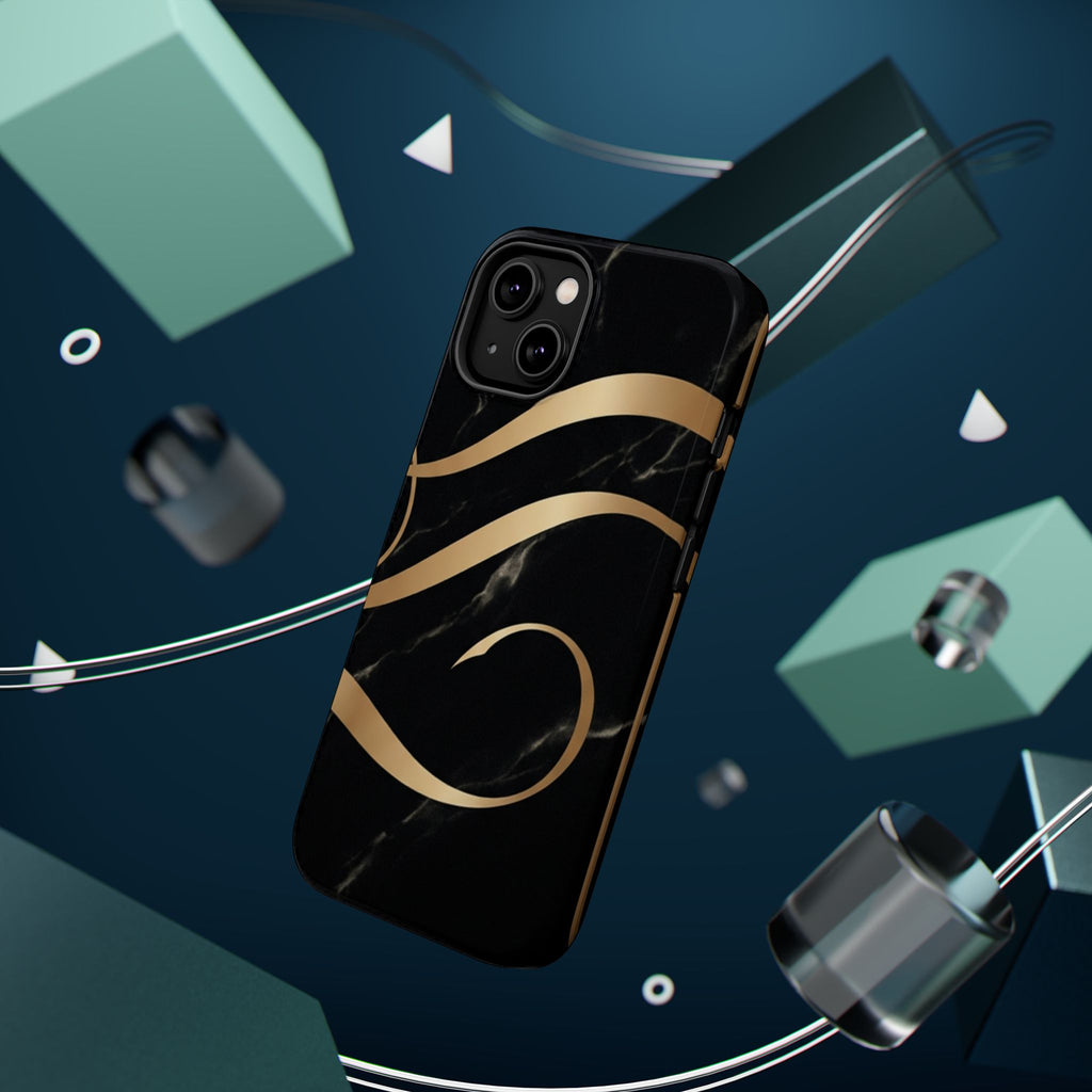 Magnetic Impact-Resistant Phone Case — Black Marble with Gold Swirl