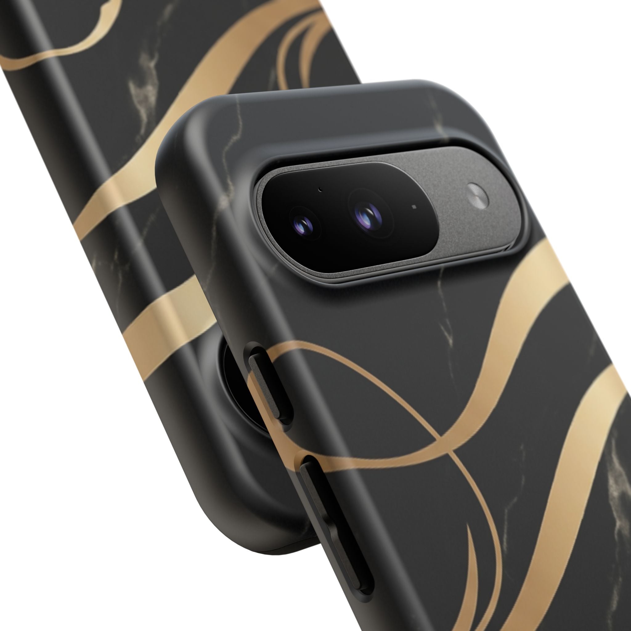 Black Marble Phone Case with Gold Swirl — Elegant Protective Tough Case