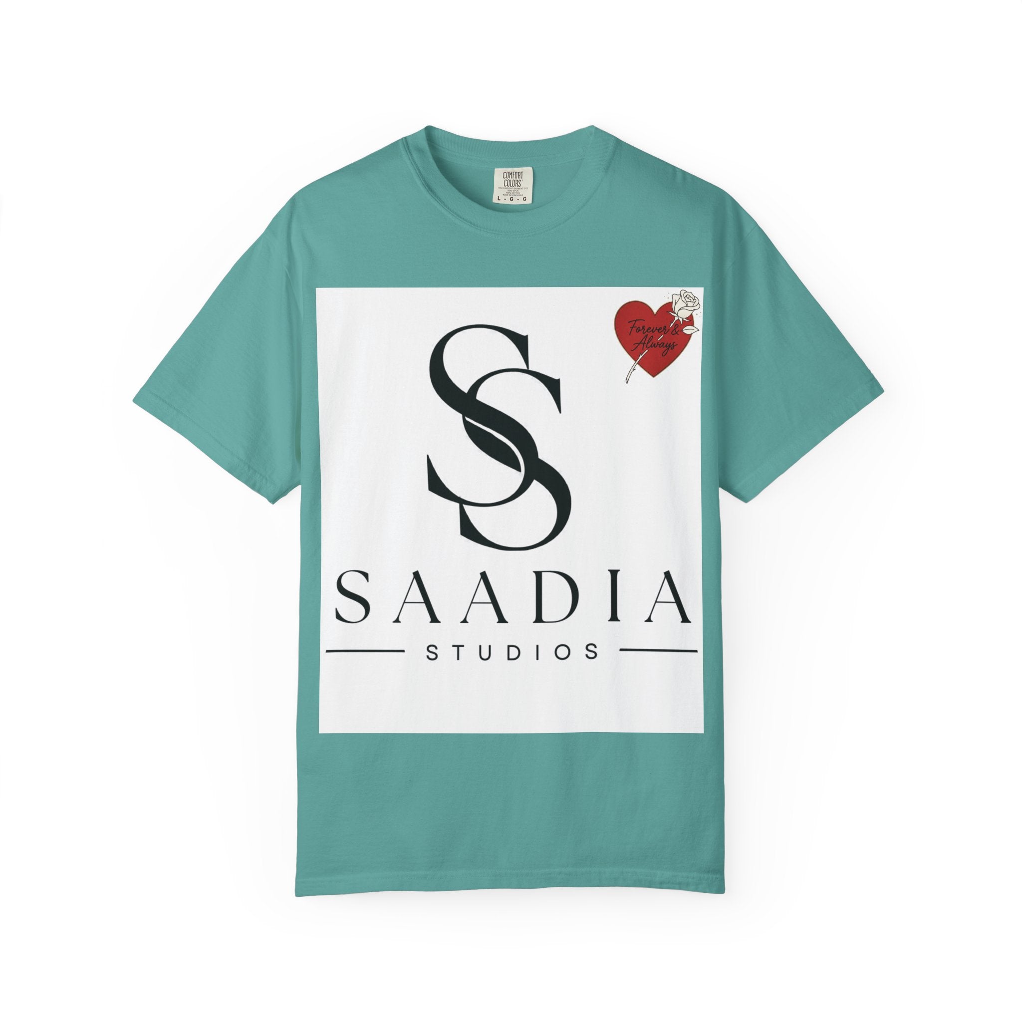 Saadia Studios Logo T-Shirt — SS Monogram Tee with Heart Accent