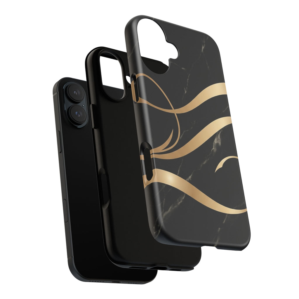 Black Marble Phone Case with Gold Swirl — Elegant Protective Tough Case