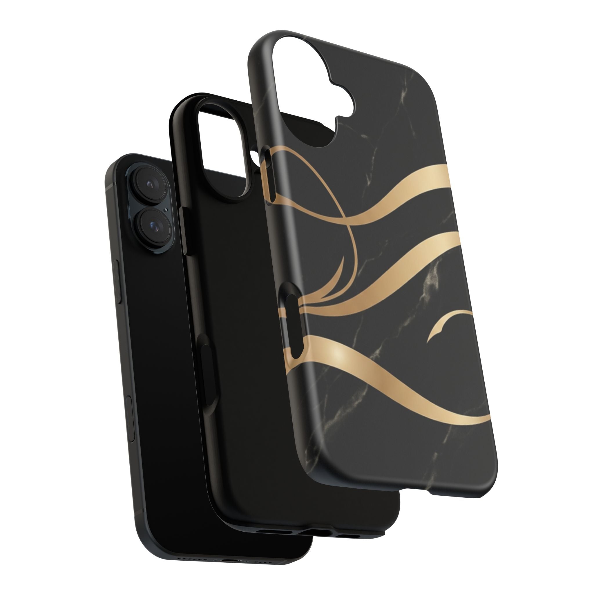 Black Marble Phone Case with Gold Swirl — Elegant Protective Tough Case