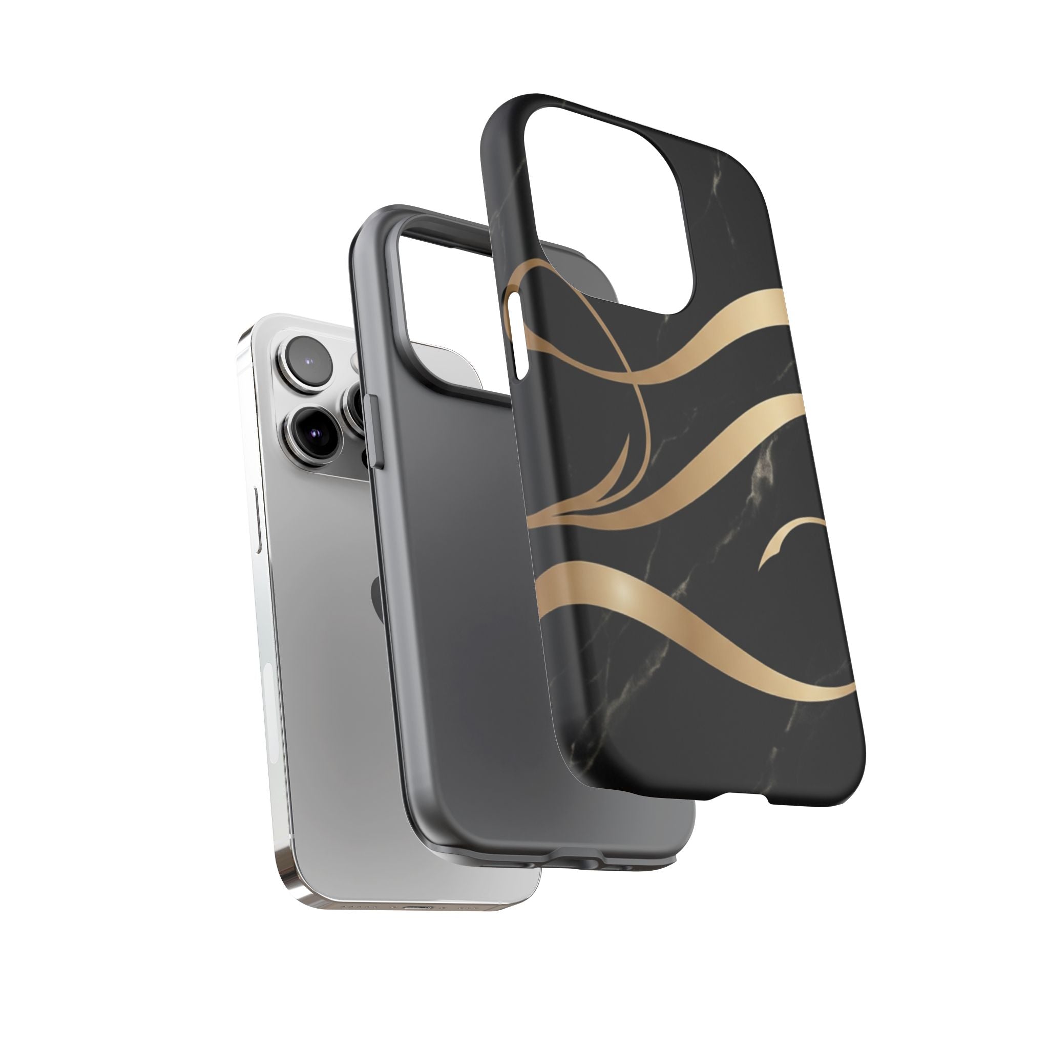 Black Marble Phone Case with Gold Swirl — Elegant Protective Tough Case