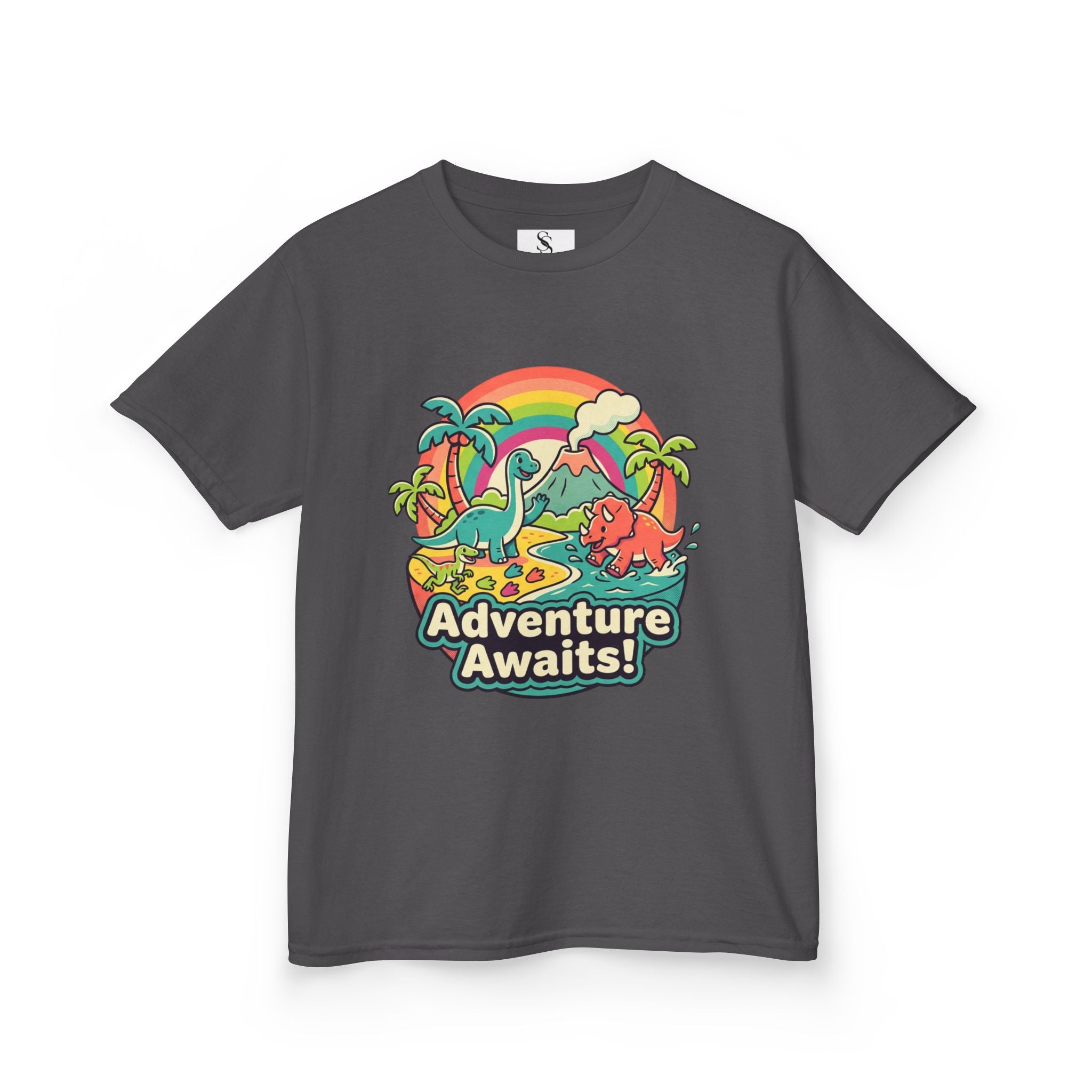 Kids Tee — "Adventure Awaits!" Dino Beach Graphic