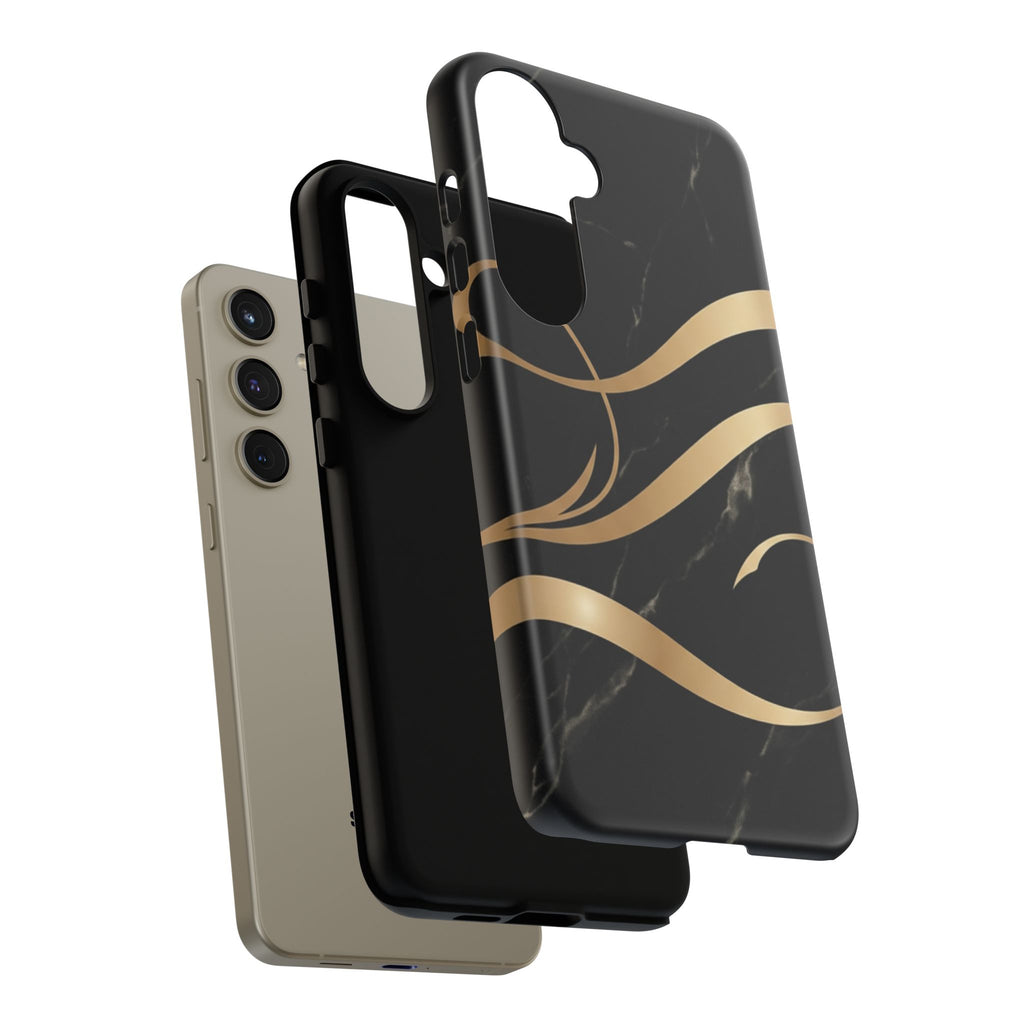 Black Marble Phone Case with Gold Swirl — Elegant Protective Tough Case
