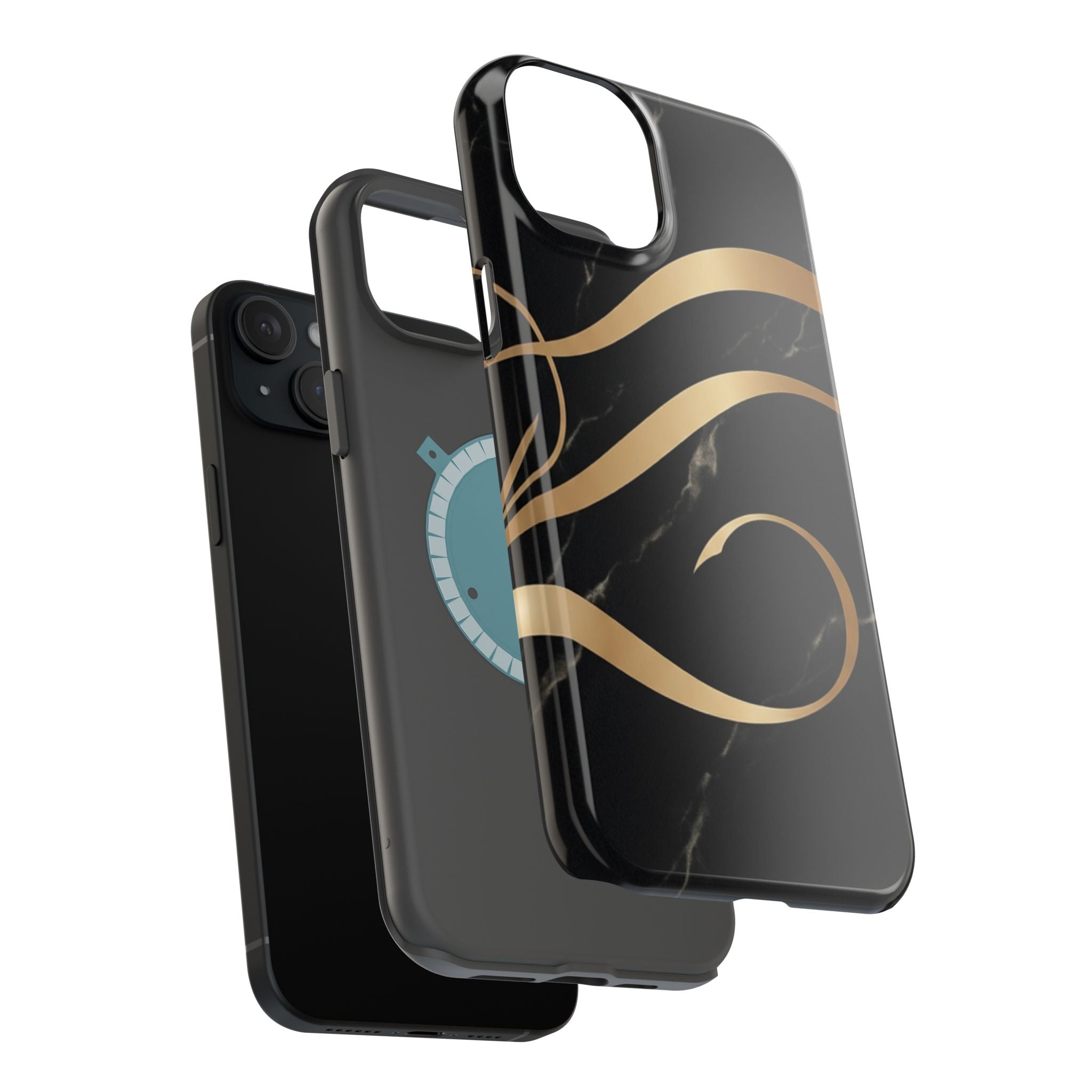 Magnetic Impact-Resistant Phone Case — Black Marble with Gold Swirl