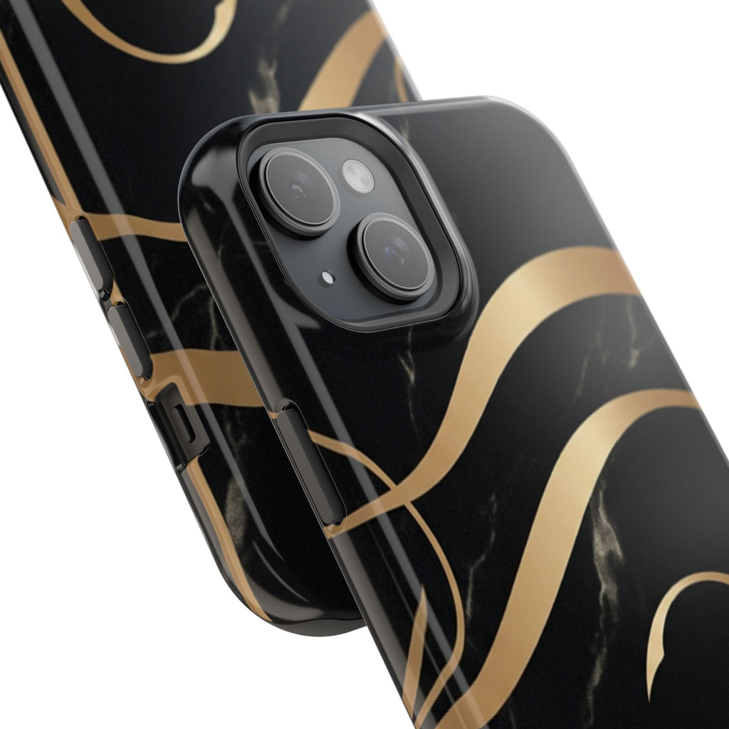 Magnetic Impact-Resistant Phone Case — Black Marble with Gold Swirl