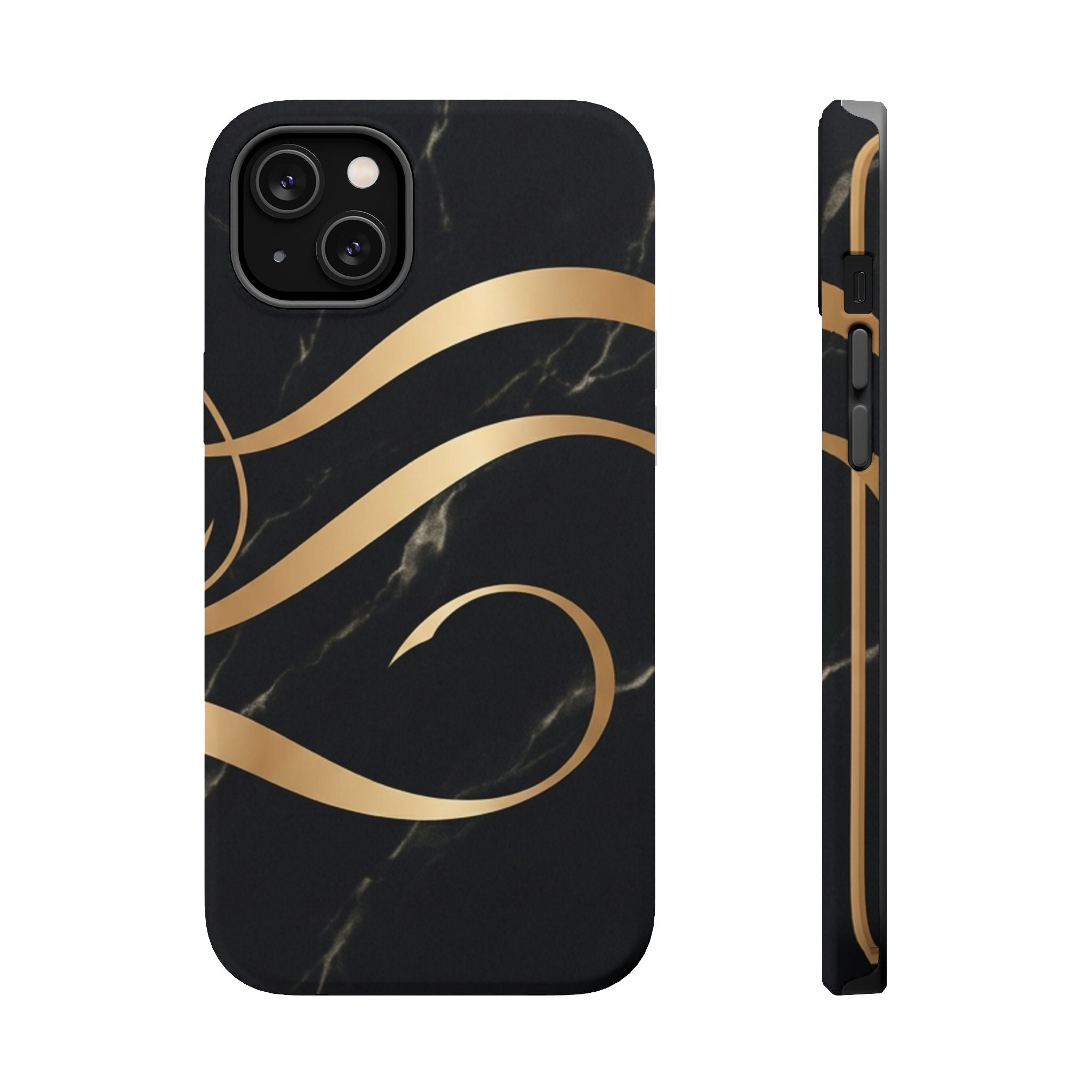Magnetic Impact-Resistant Phone Case — Black Marble with Gold Swirl