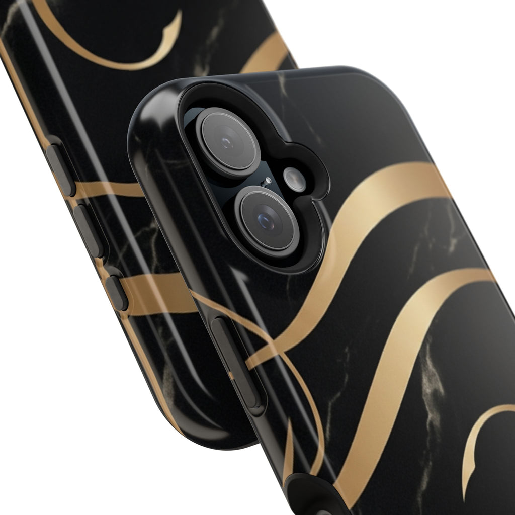 Magnetic Impact-Resistant Phone Case — Black Marble with Gold Swirl