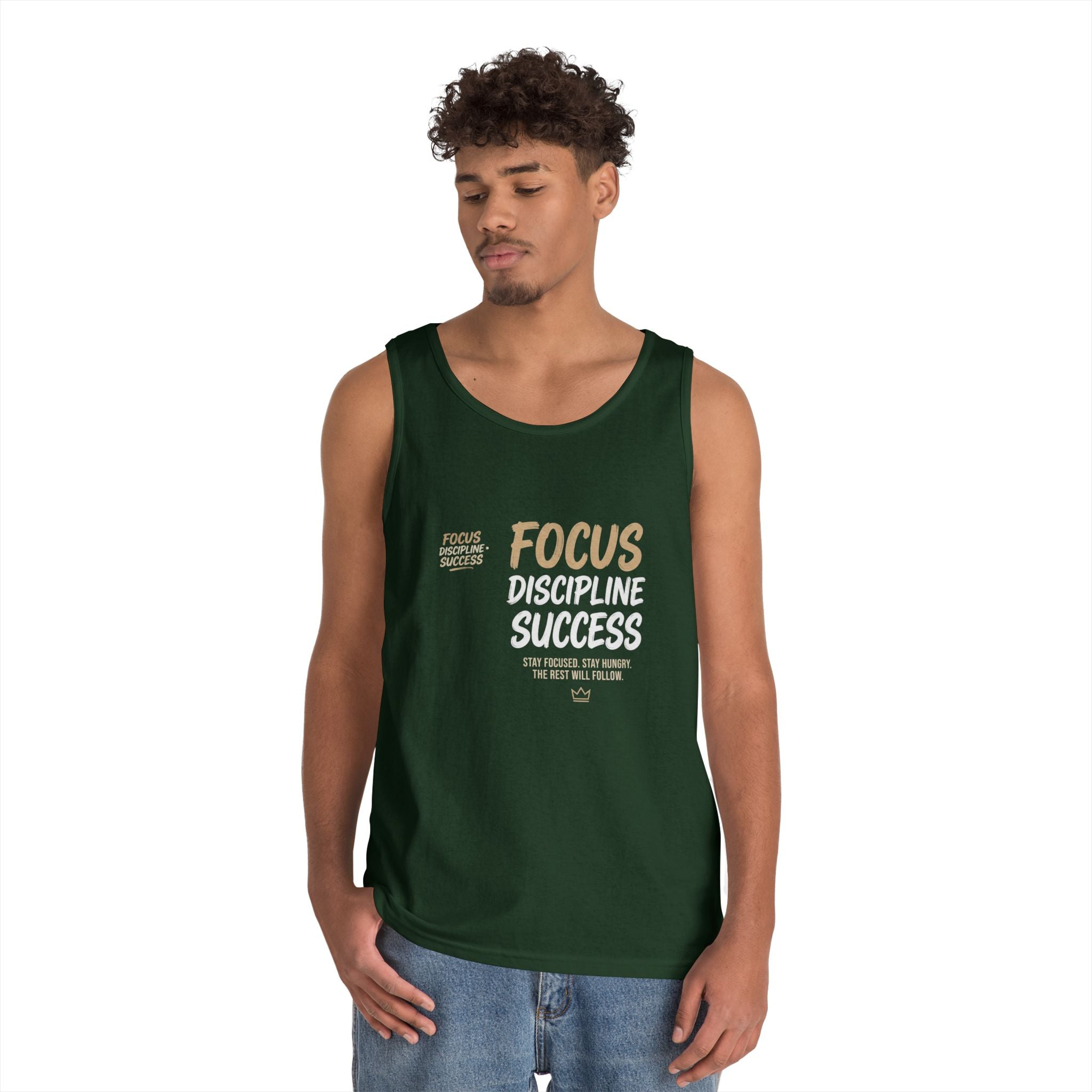 Motivational 'FOCUS Discipline Success' Cotton Tank Top
