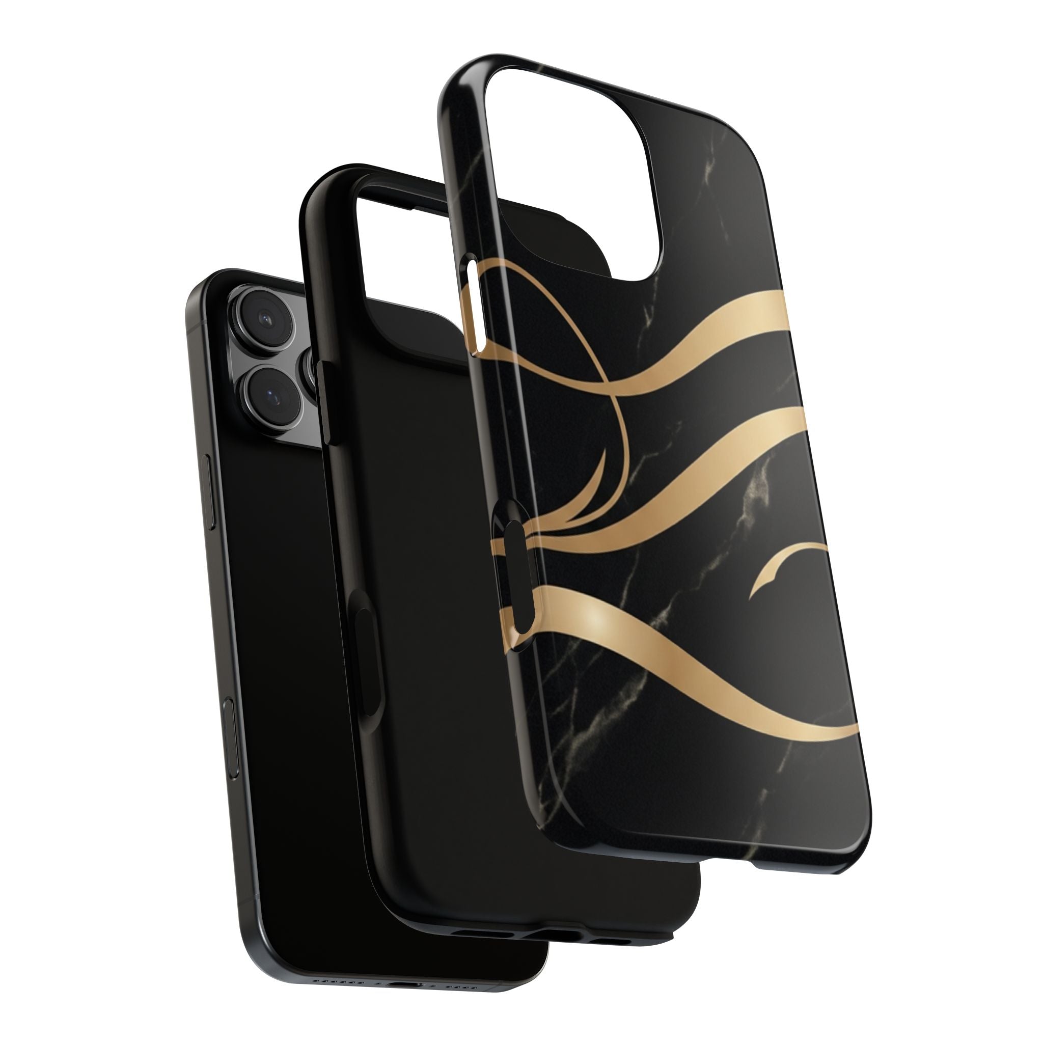 Black Marble Phone Case with Gold Swirl — Elegant Protective Tough Case