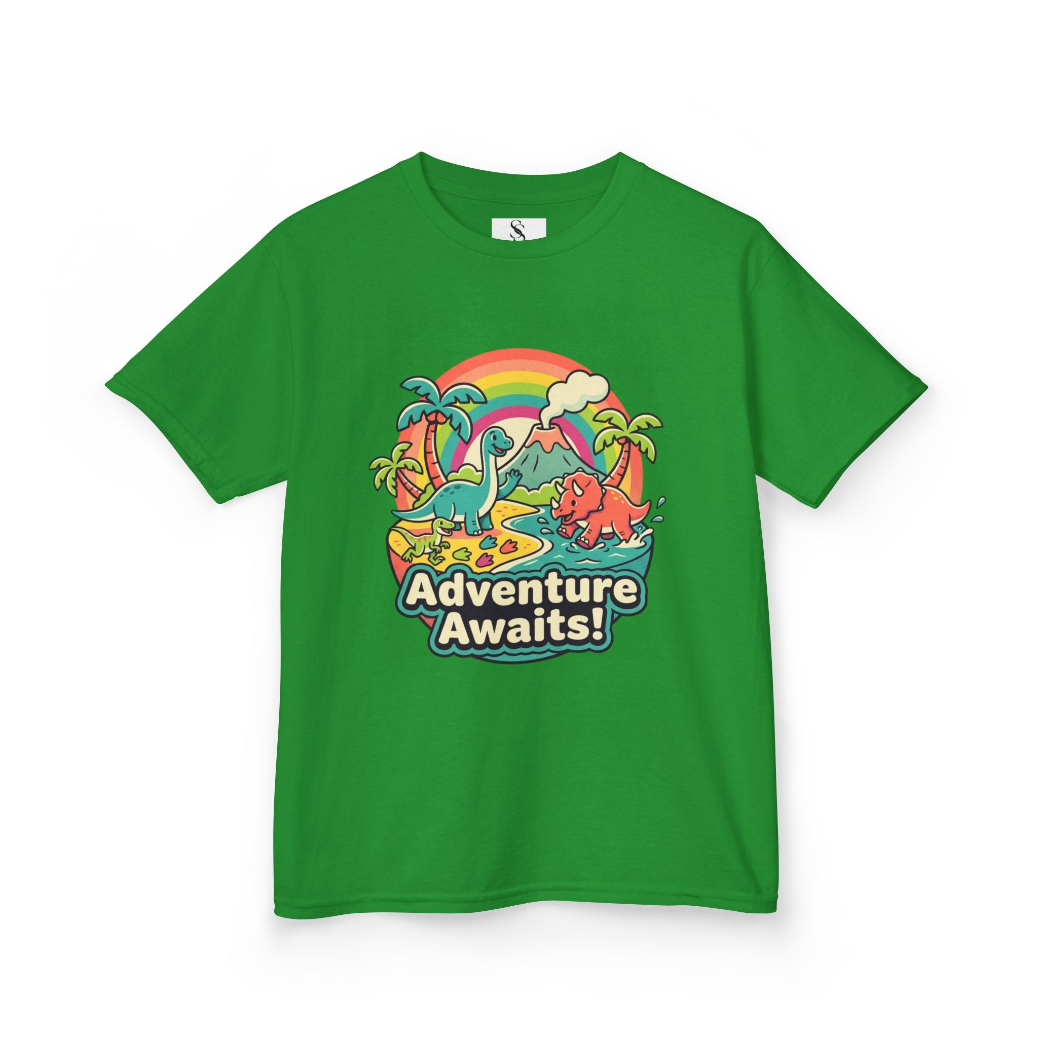 Kids Tee — "Adventure Awaits!" Dino Beach Graphic
