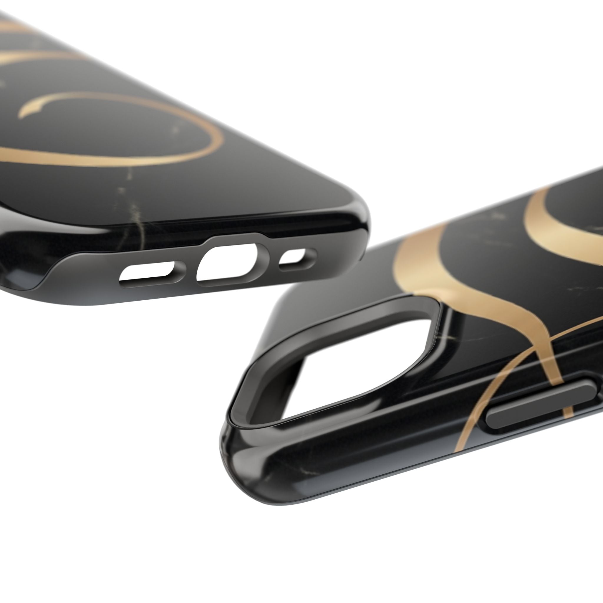 Magnetic Impact-Resistant Phone Case — Black Marble with Gold Swirl