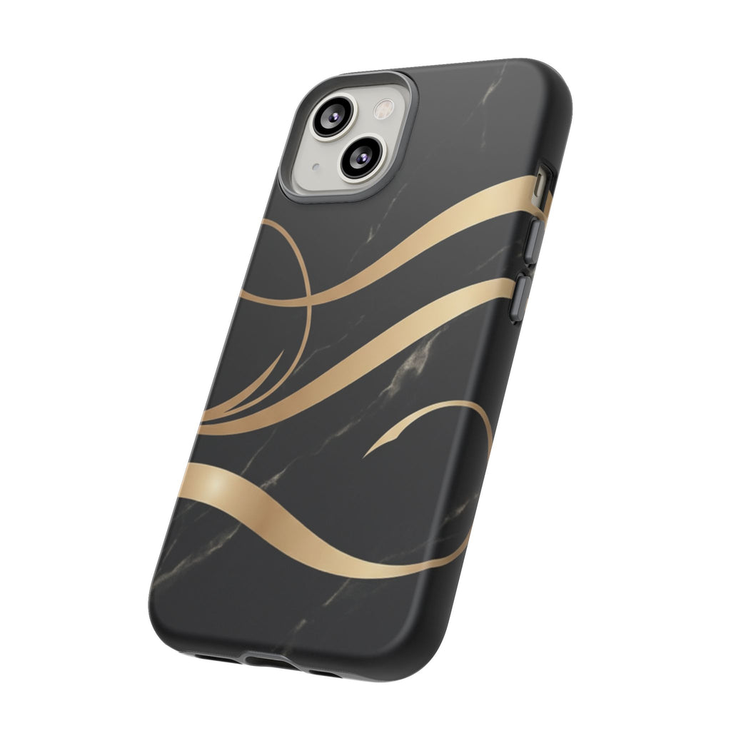 Black Marble Phone Case with Gold Swirl — Elegant Protective Tough Case