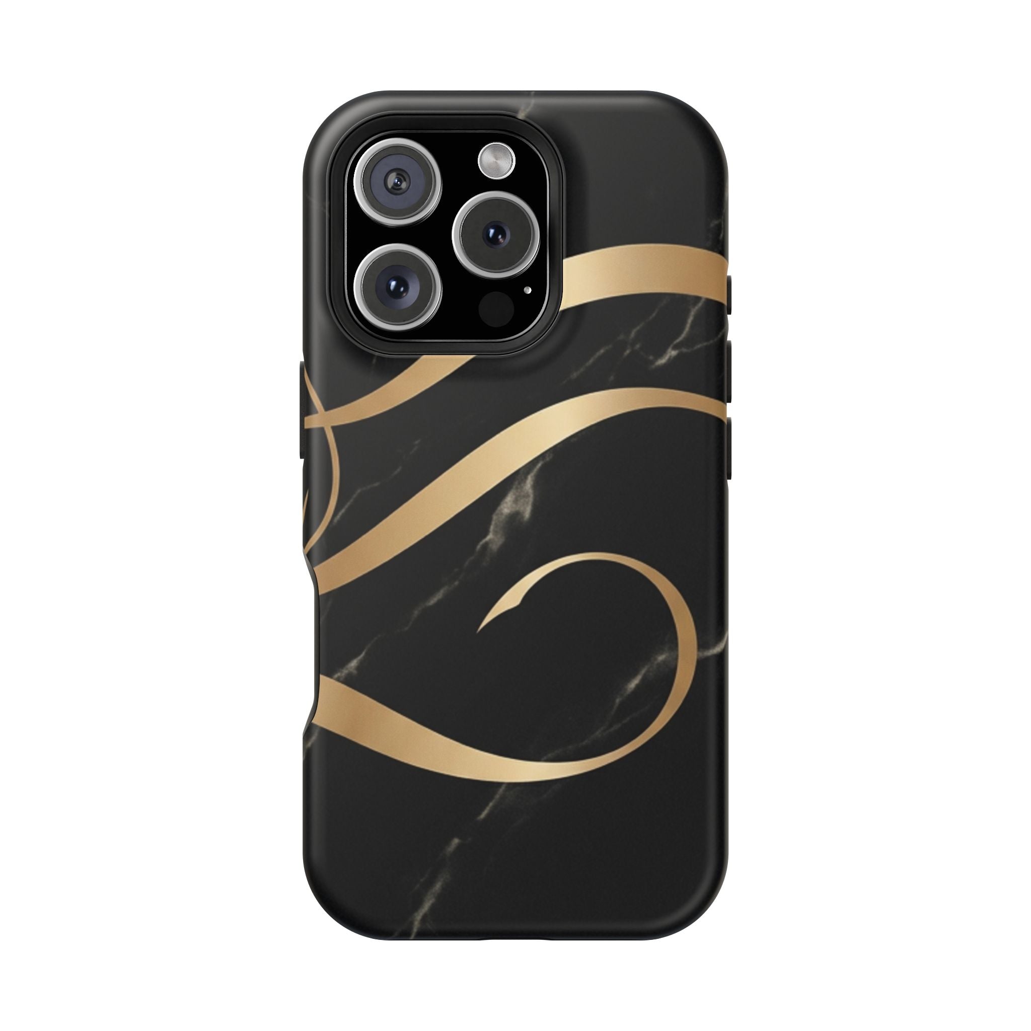 Magnetic Impact-Resistant Phone Case — Black Marble with Gold Swirl