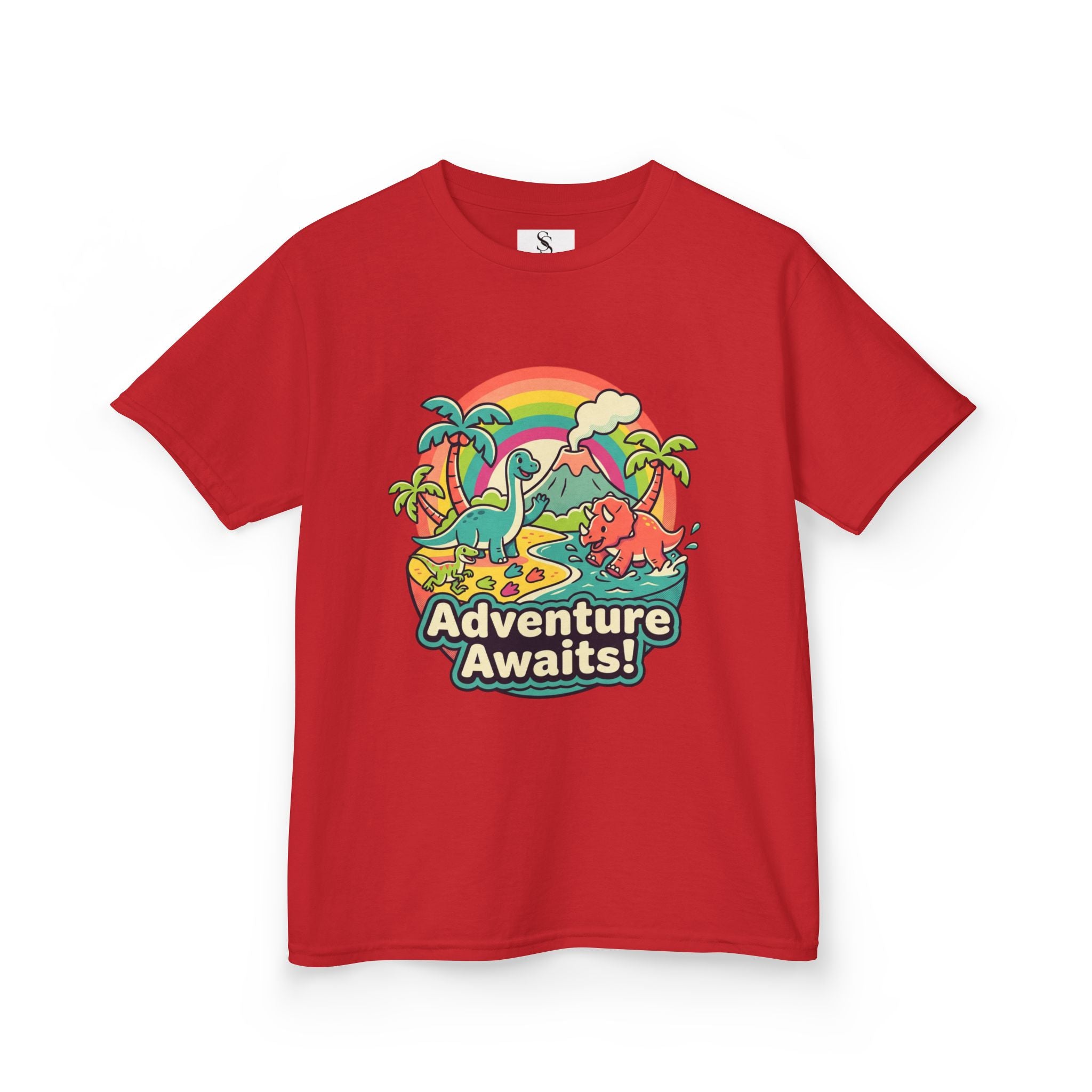 Kids Tee — "Adventure Awaits!" Dino Beach Graphic