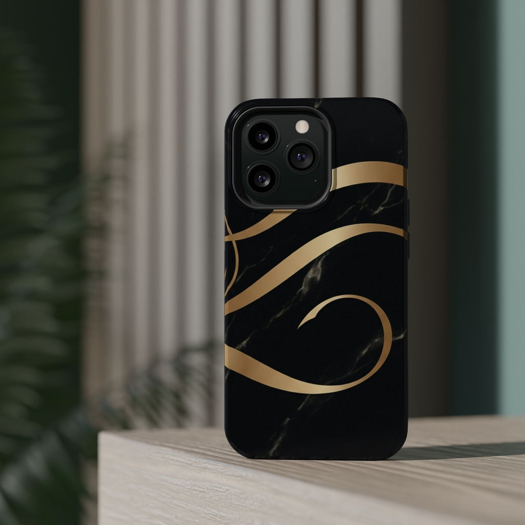 Magnetic Impact-Resistant Phone Case — Black Marble with Gold Swirl