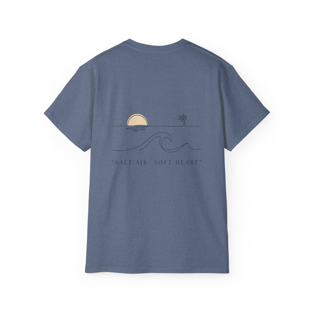 T-Shirt — Retro Palm Sunset Surf Tee ("Salt Air, Soft Hearts")
