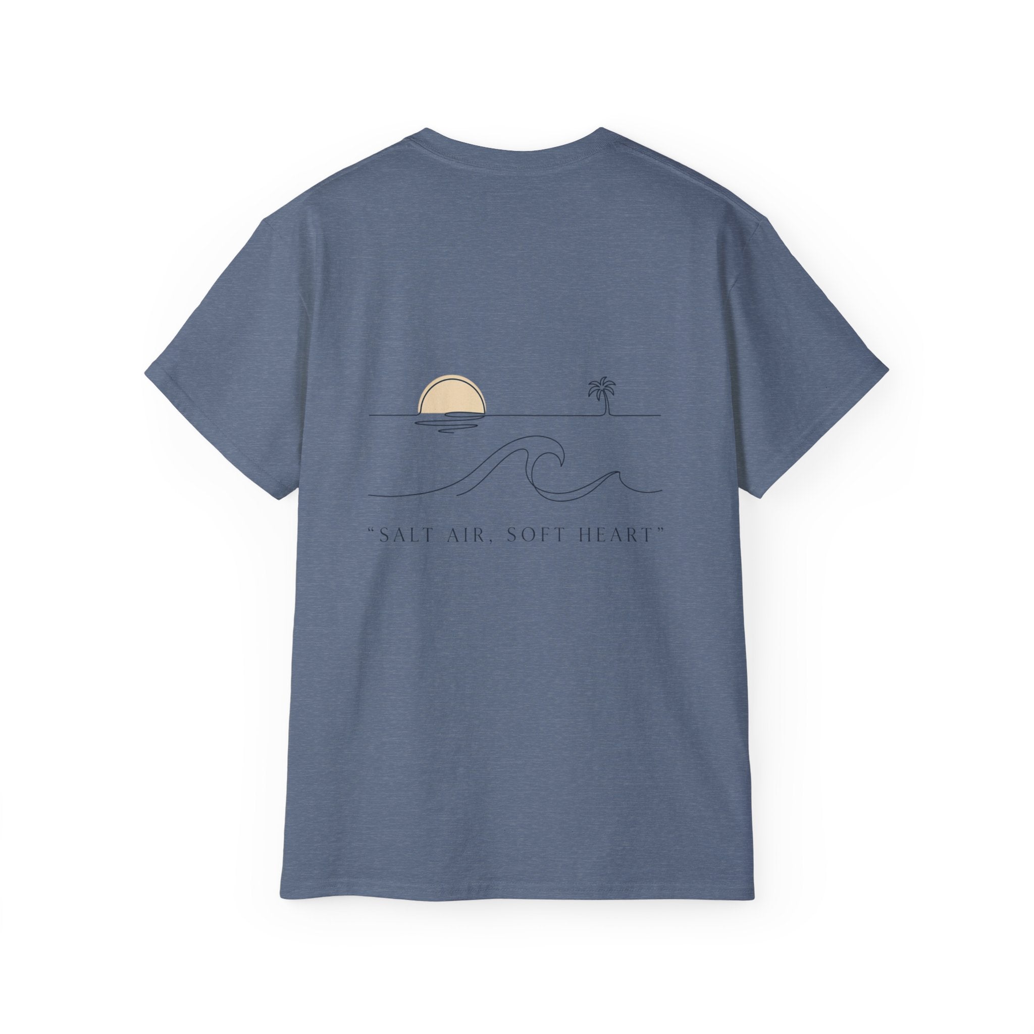 T-Shirt — Retro Palm Sunset Surf Tee ("Salt Air, Soft Hearts")