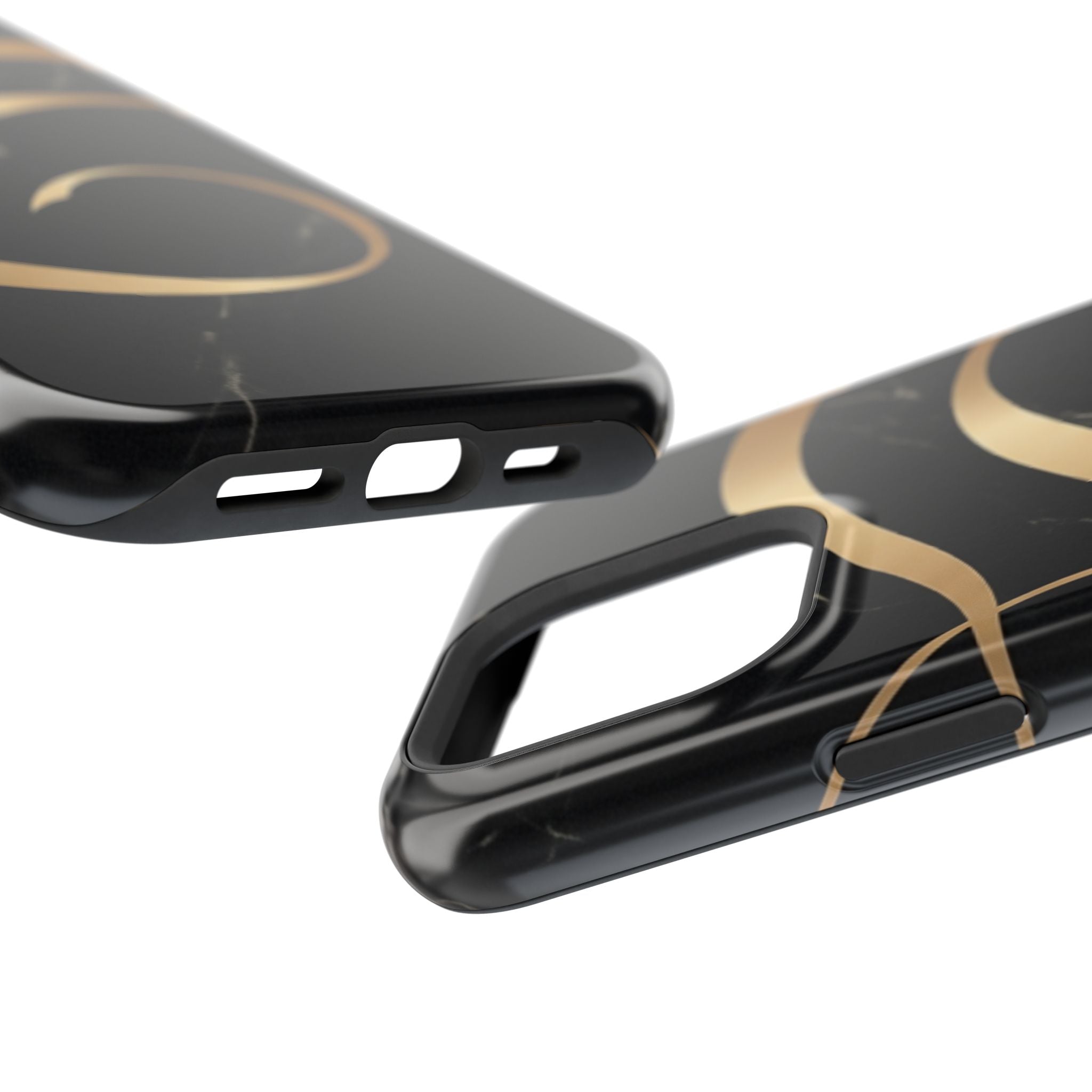 Magnetic Impact-Resistant Phone Case — Black Marble with Gold Swirl