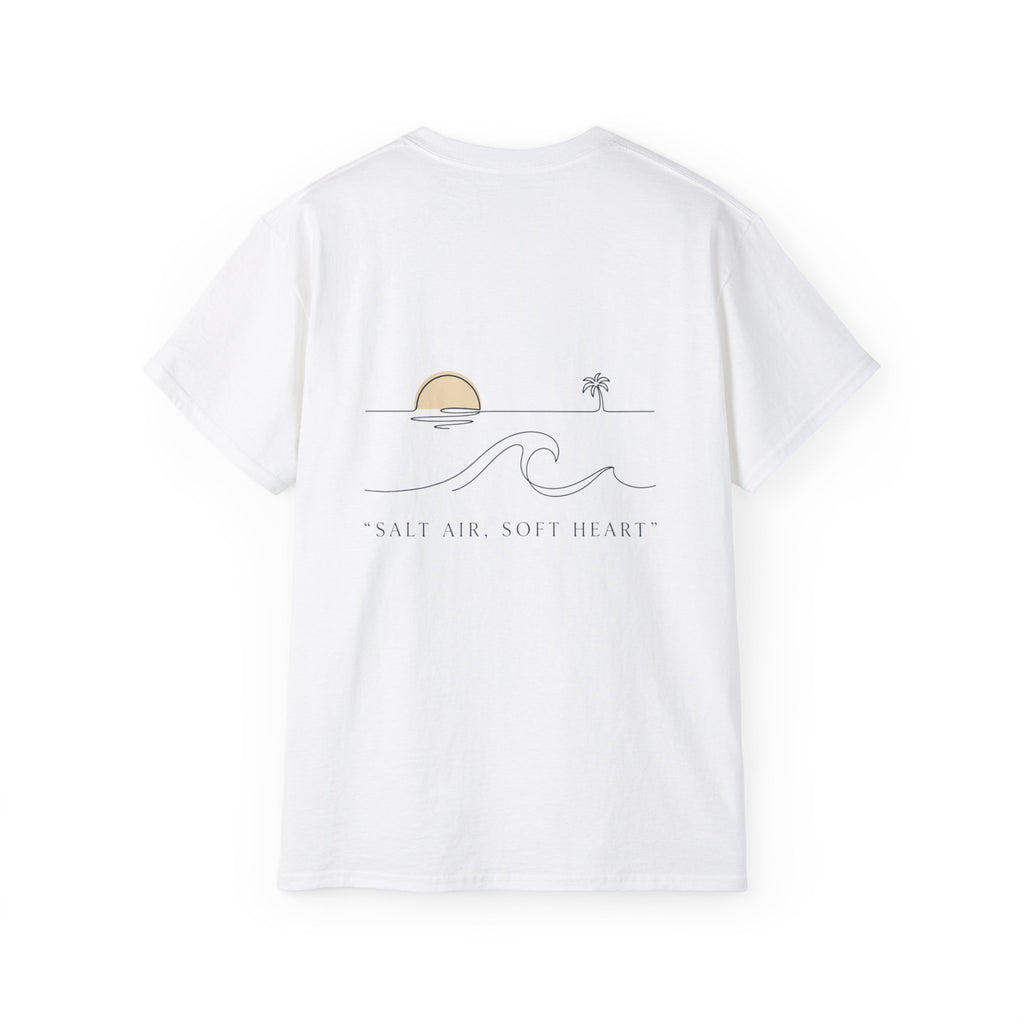 T-Shirt — Retro Palm Sunset Surf Tee ("Salt Air, Soft Hearts")