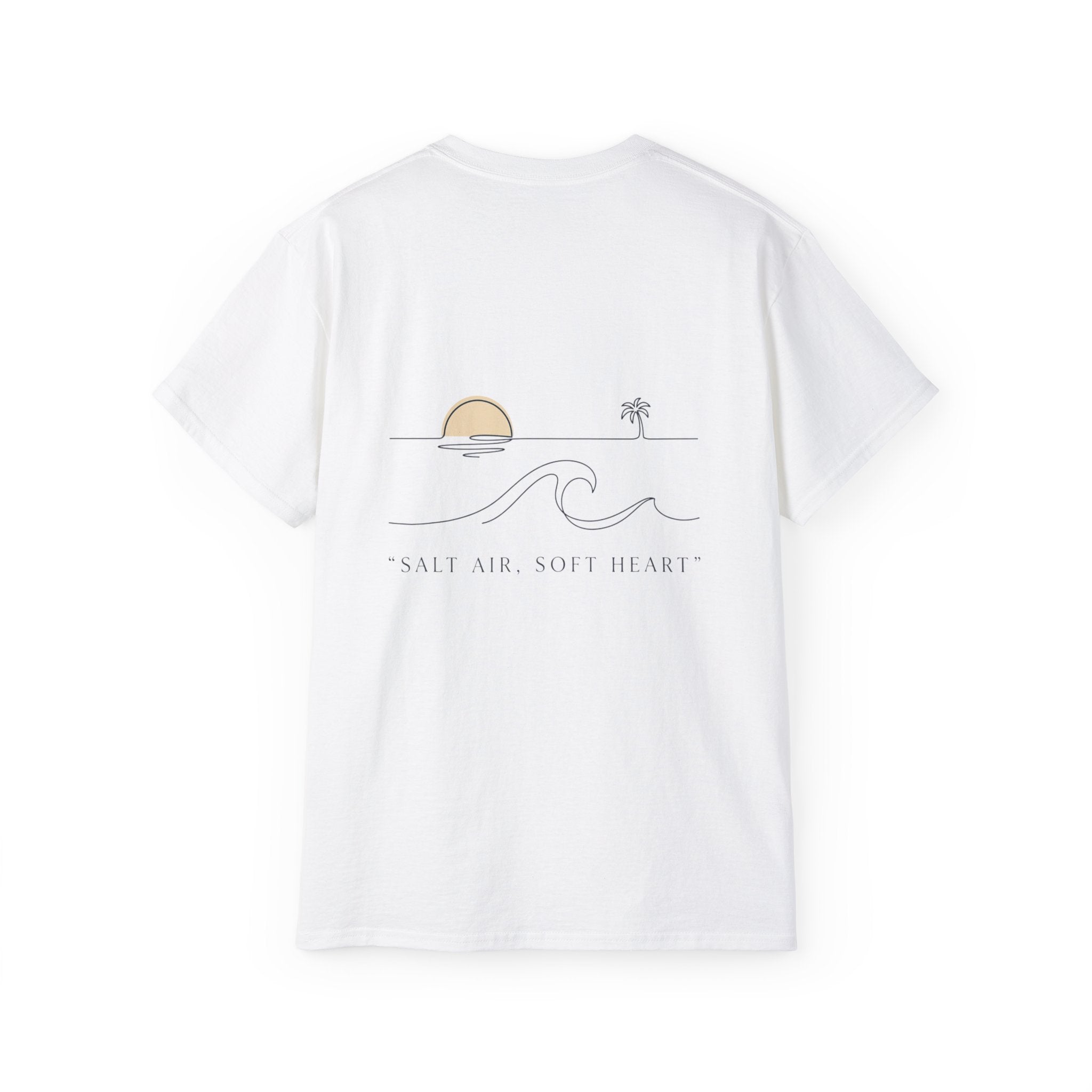 T-Shirt — Retro Palm Sunset Surf Tee ("Salt Air, Soft Hearts")