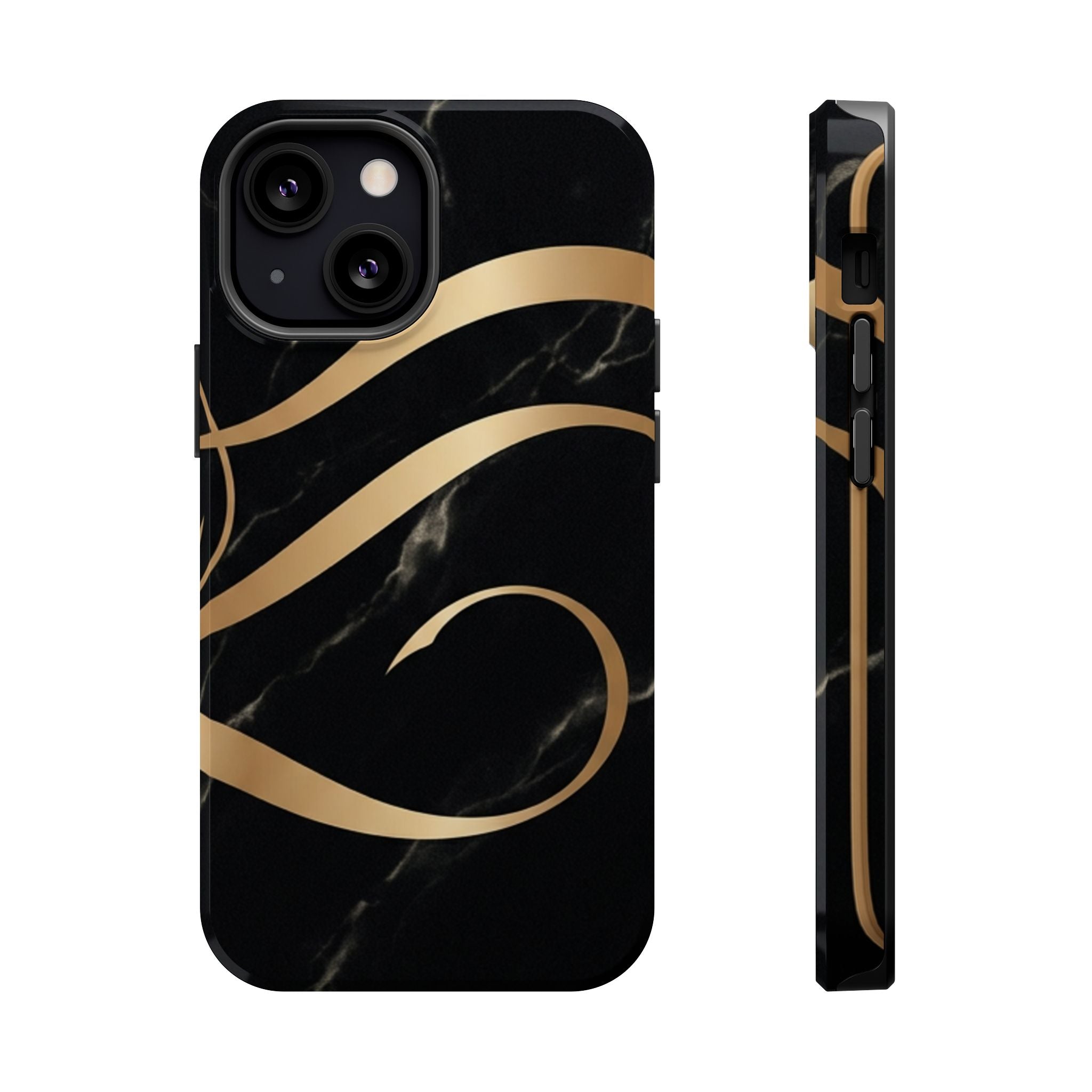 Magnetic Impact-Resistant Phone Case — Black Marble with Gold Swirl