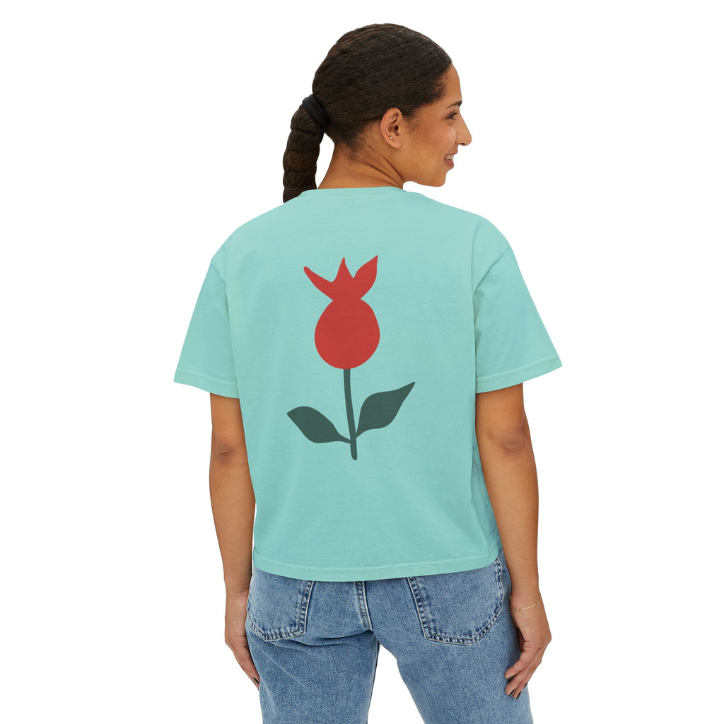 Be Mine Heart Script Boxy Tee — Valentine Rose Graphic Top