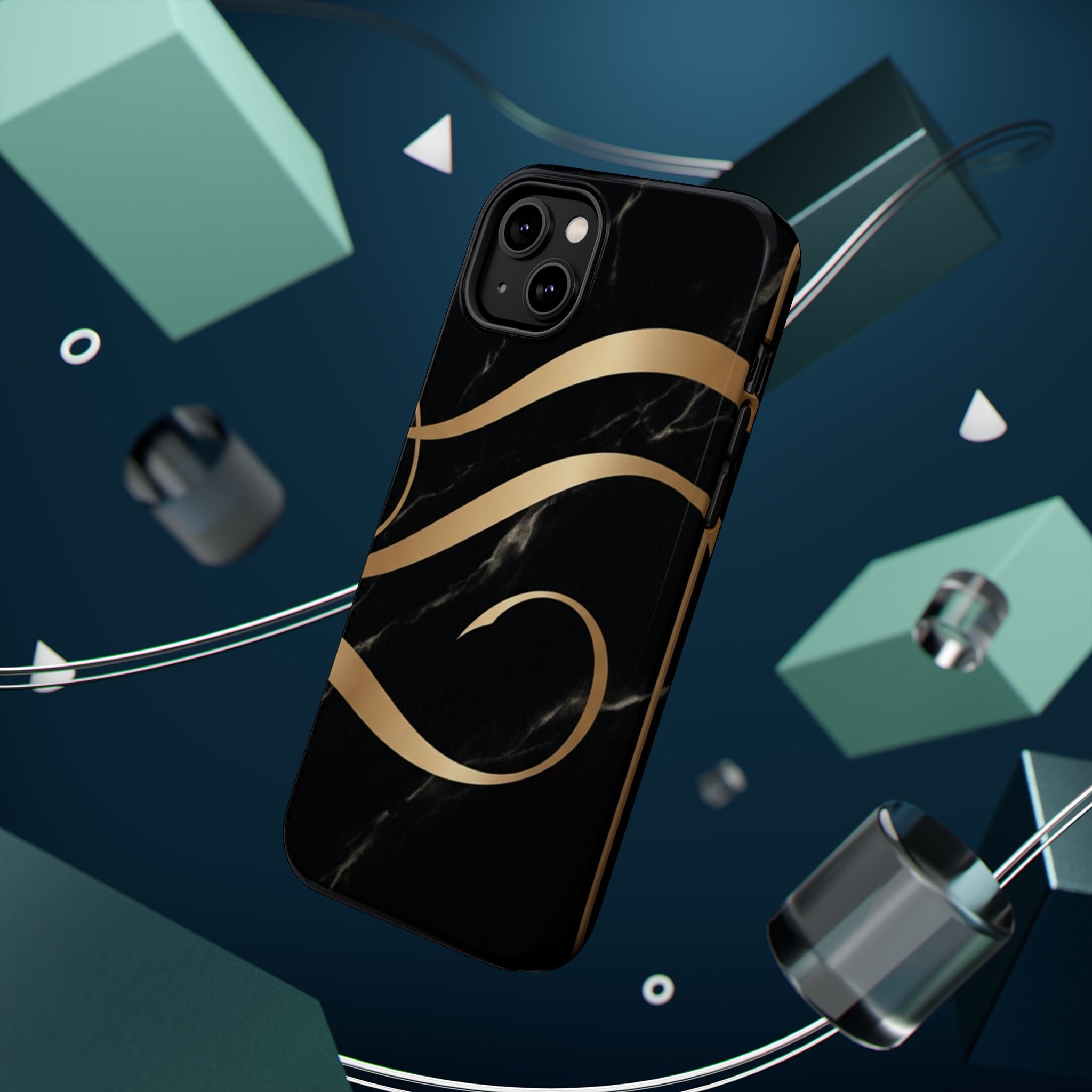 Magnetic Impact-Resistant Phone Case — Black Marble with Gold Swirl