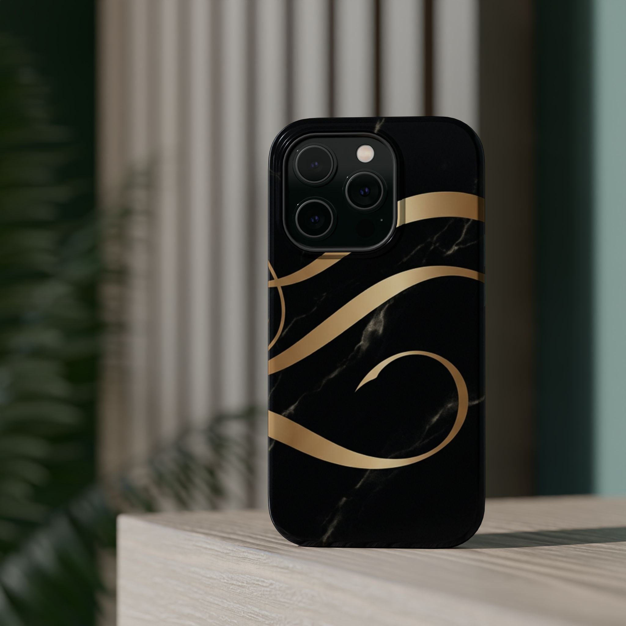 Magnetic Impact-Resistant Phone Case — Black Marble with Gold Swirl