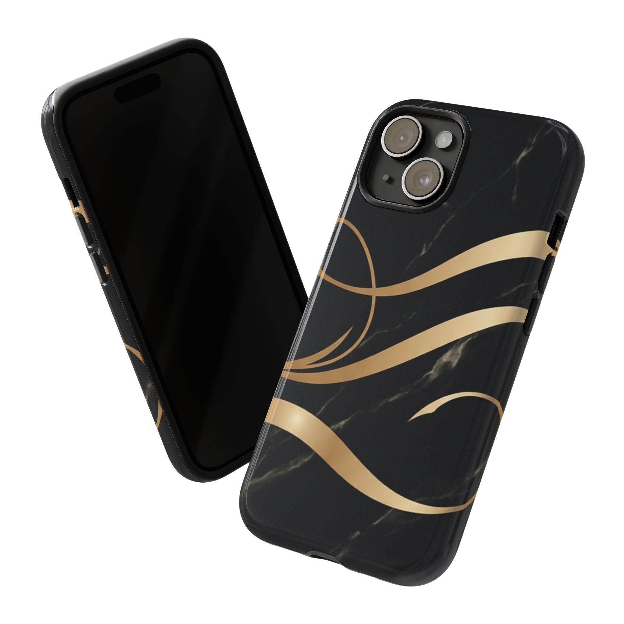 Black Marble Phone Case with Gold Swirl — Elegant Protective Tough Case
