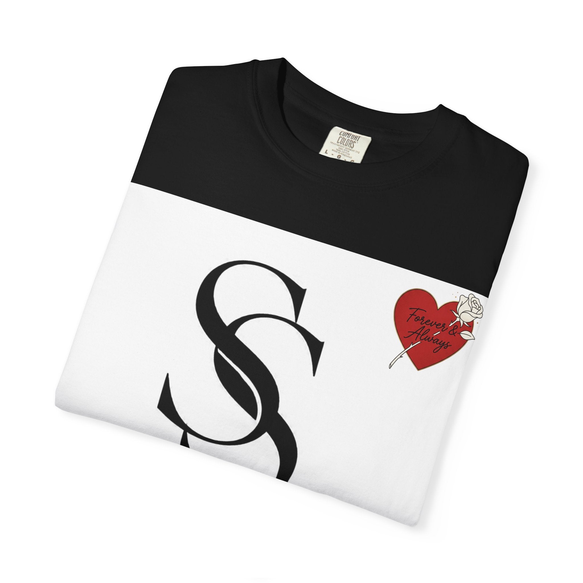 Saadia Studios Logo T-Shirt — SS Monogram Tee with Heart Accent