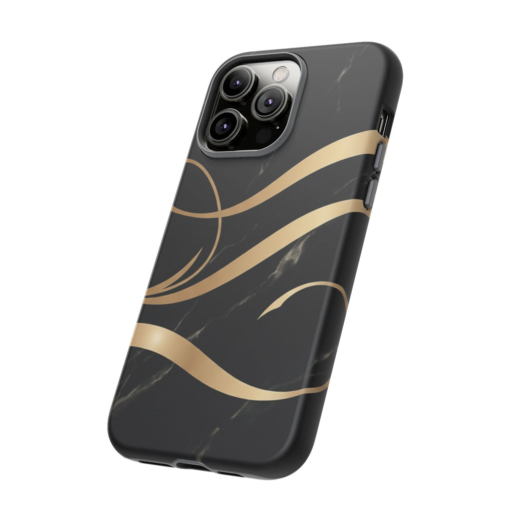 Black Marble Phone Case with Gold Swirl — Elegant Protective Tough Case