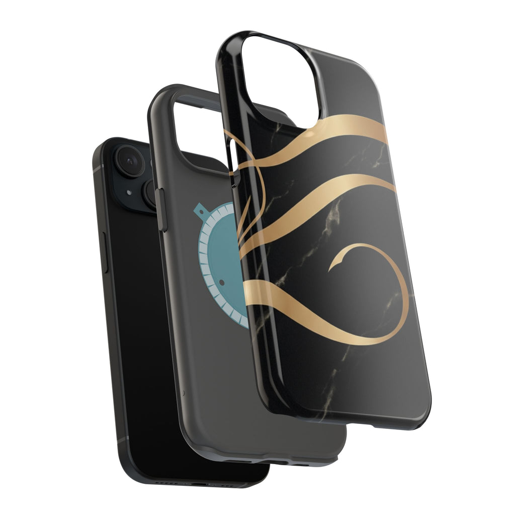 Magnetic Impact-Resistant Phone Case — Black Marble with Gold Swirl