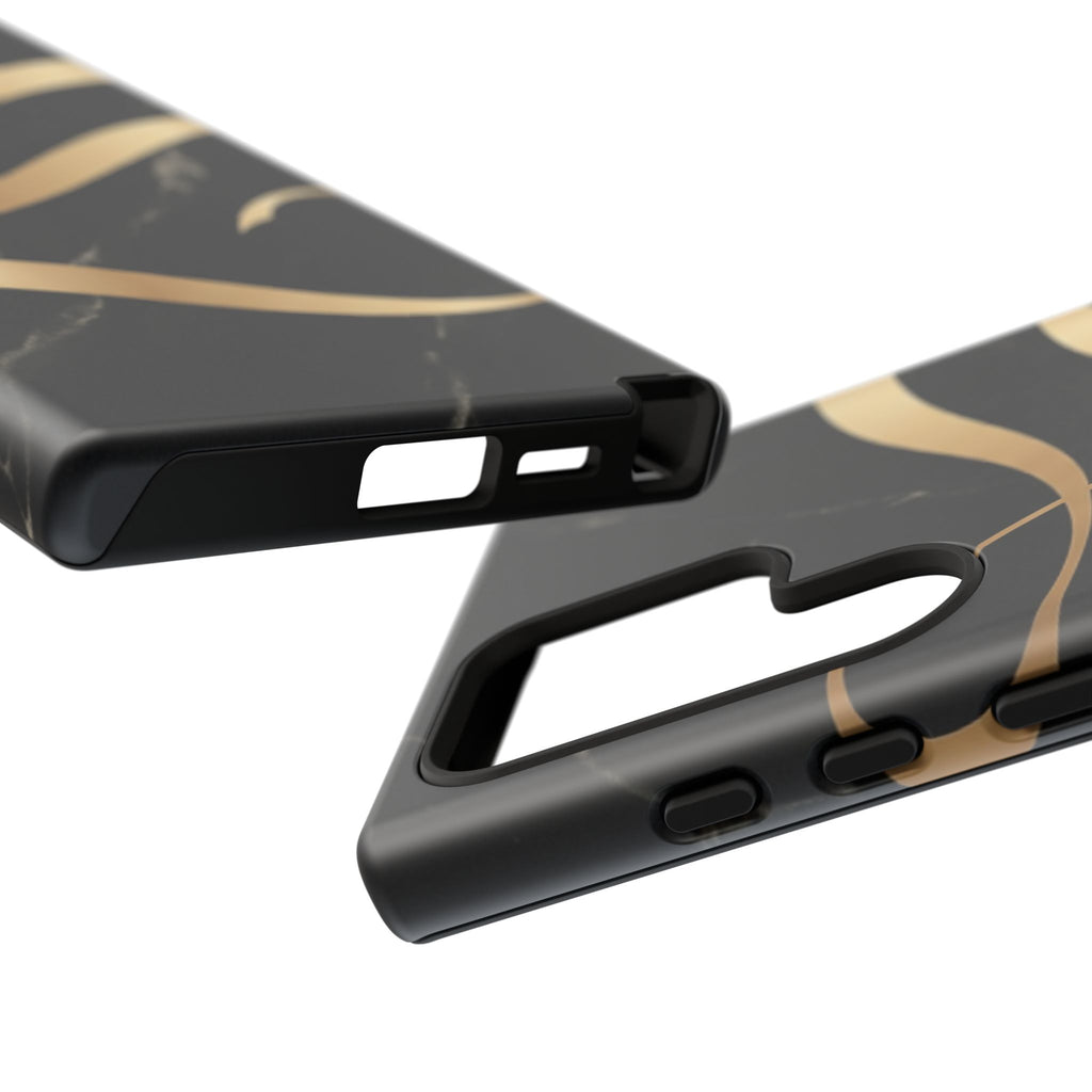 Black Marble Phone Case with Gold Swirl — Elegant Protective Tough Case
