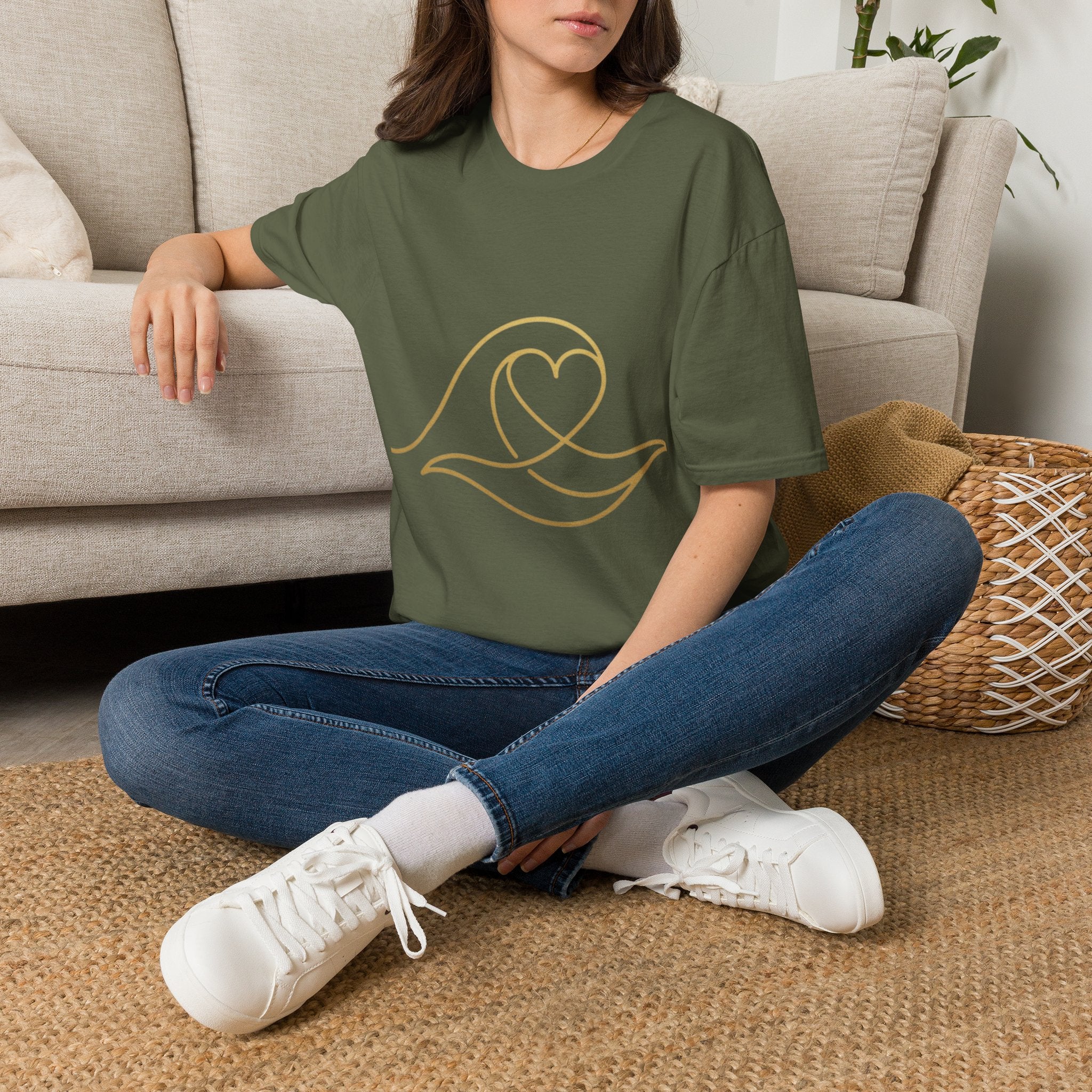 T-Shirt — Minimal Gold Wave Heart Graphic Tee | Beachy, Romantic Casual Top