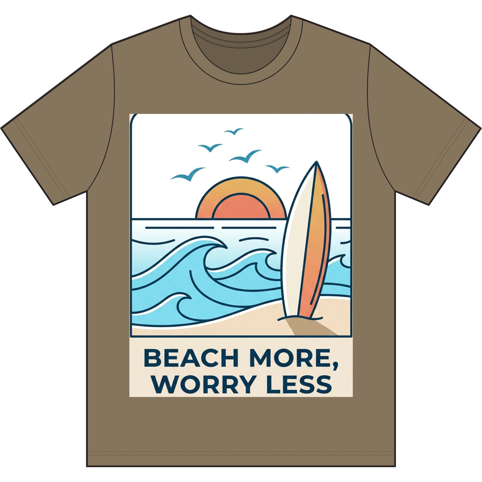 Beach More Worry Less Tee — Surf Sunset Graphic T-Shirt