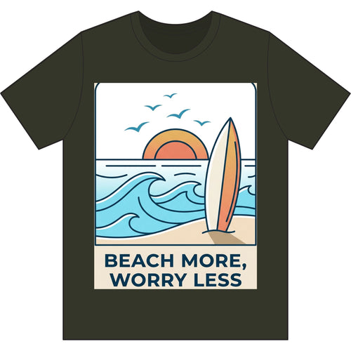 Beach More Worry Less Tee — Surf Sunset Graphic T-Shirt