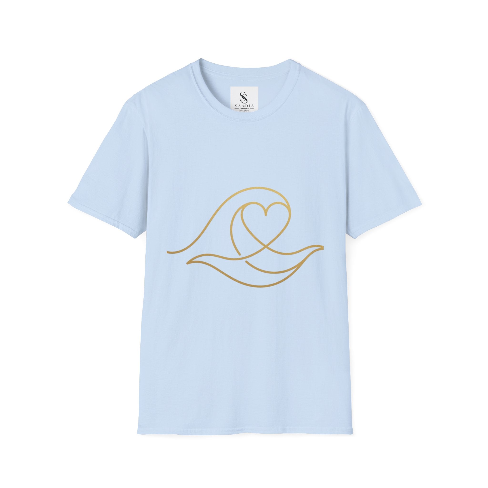 T-Shirt — Minimal Gold Wave Heart Graphic Tee | Beachy, Romantic Casual Top