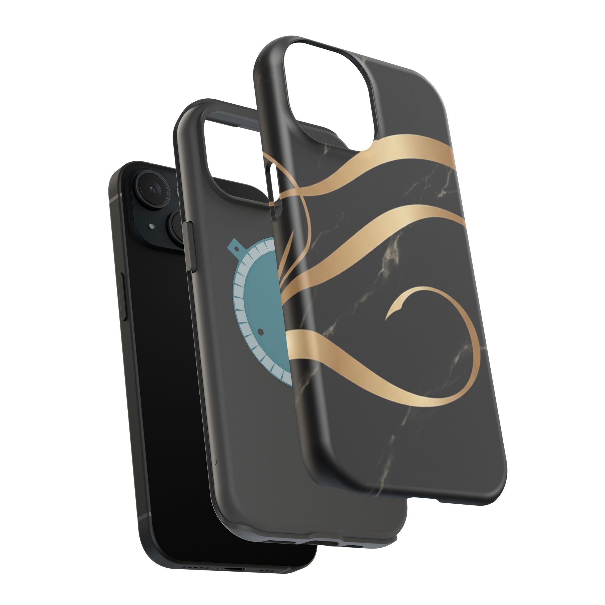 Magnetic Impact-Resistant Phone Case — Black Marble with Gold Swirl