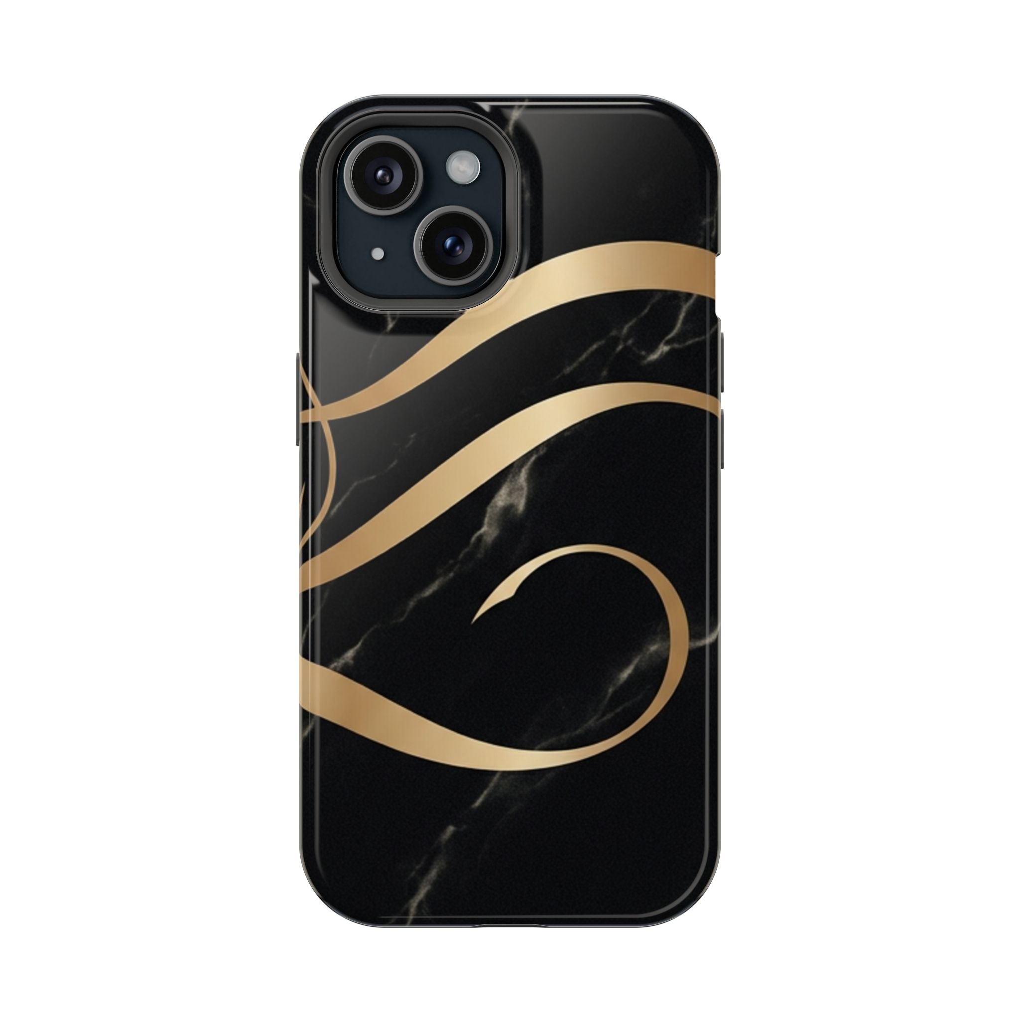 Magnetic Impact-Resistant Phone Case — Black Marble with Gold Swirl