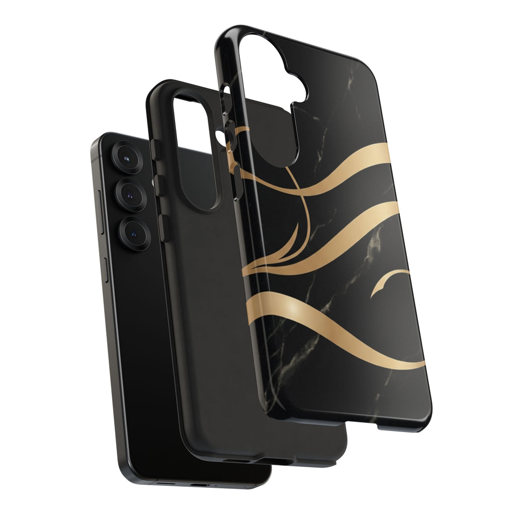 Black Marble Phone Case with Gold Swirl — Elegant Protective Tough Case