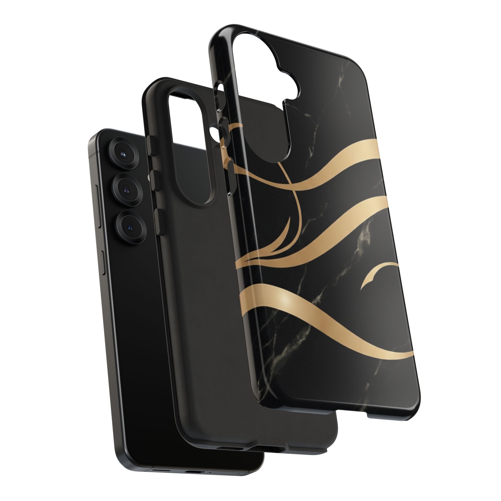 Black Marble Phone Case with Gold Swirl — Elegant Protective Tough Case