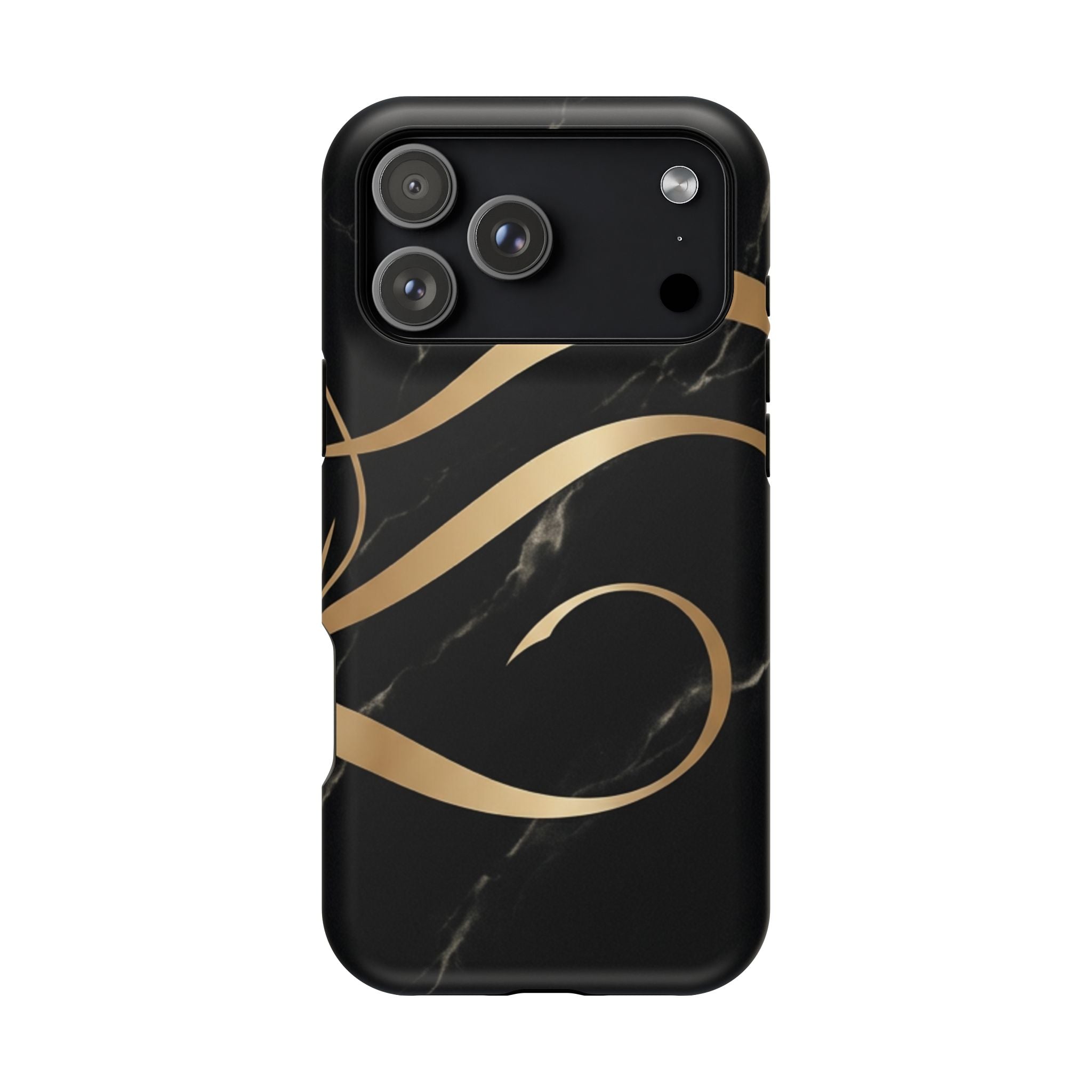 Magnetic Impact-Resistant Phone Case — Black Marble with Gold Swirl