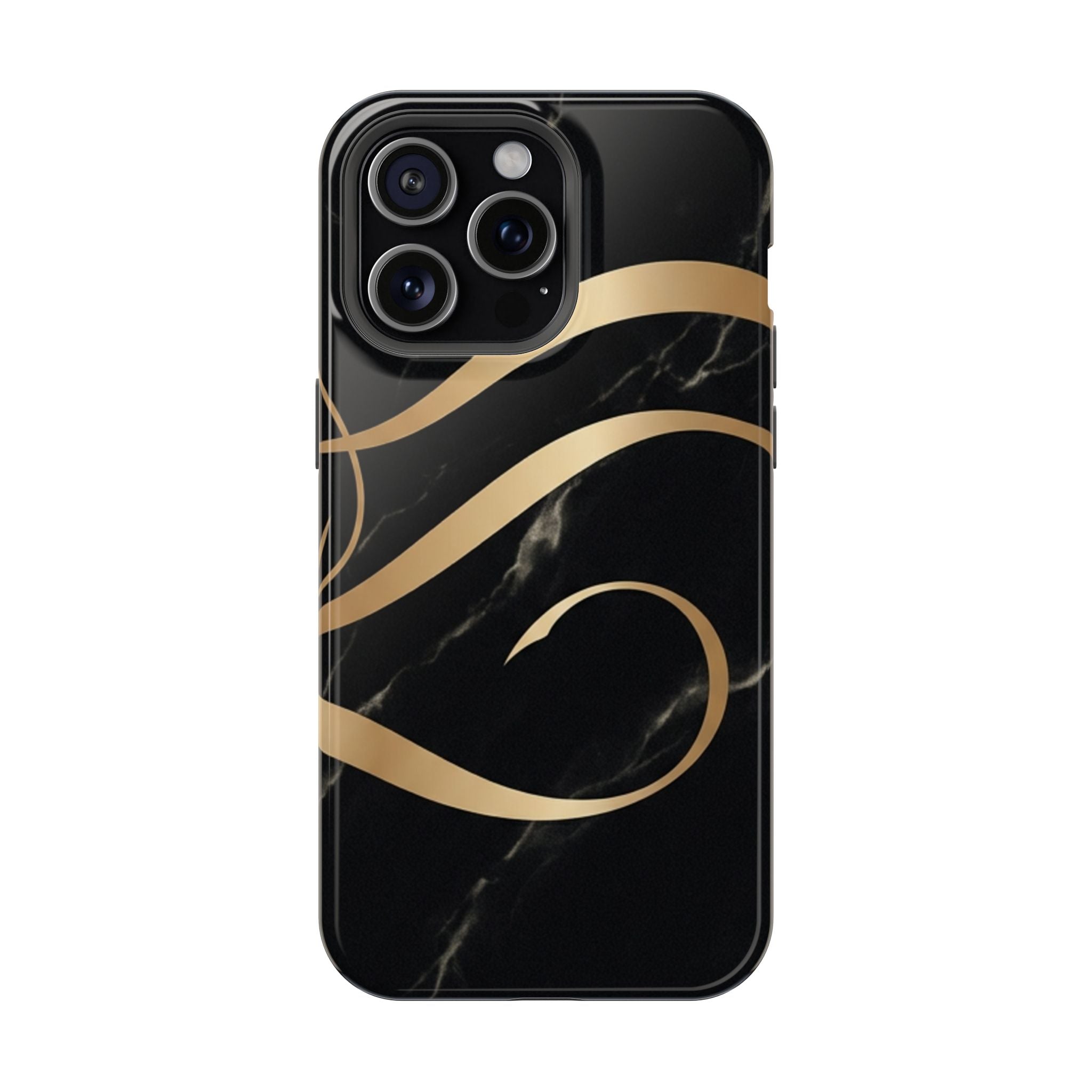 Magnetic Impact-Resistant Phone Case — Black Marble with Gold Swirl