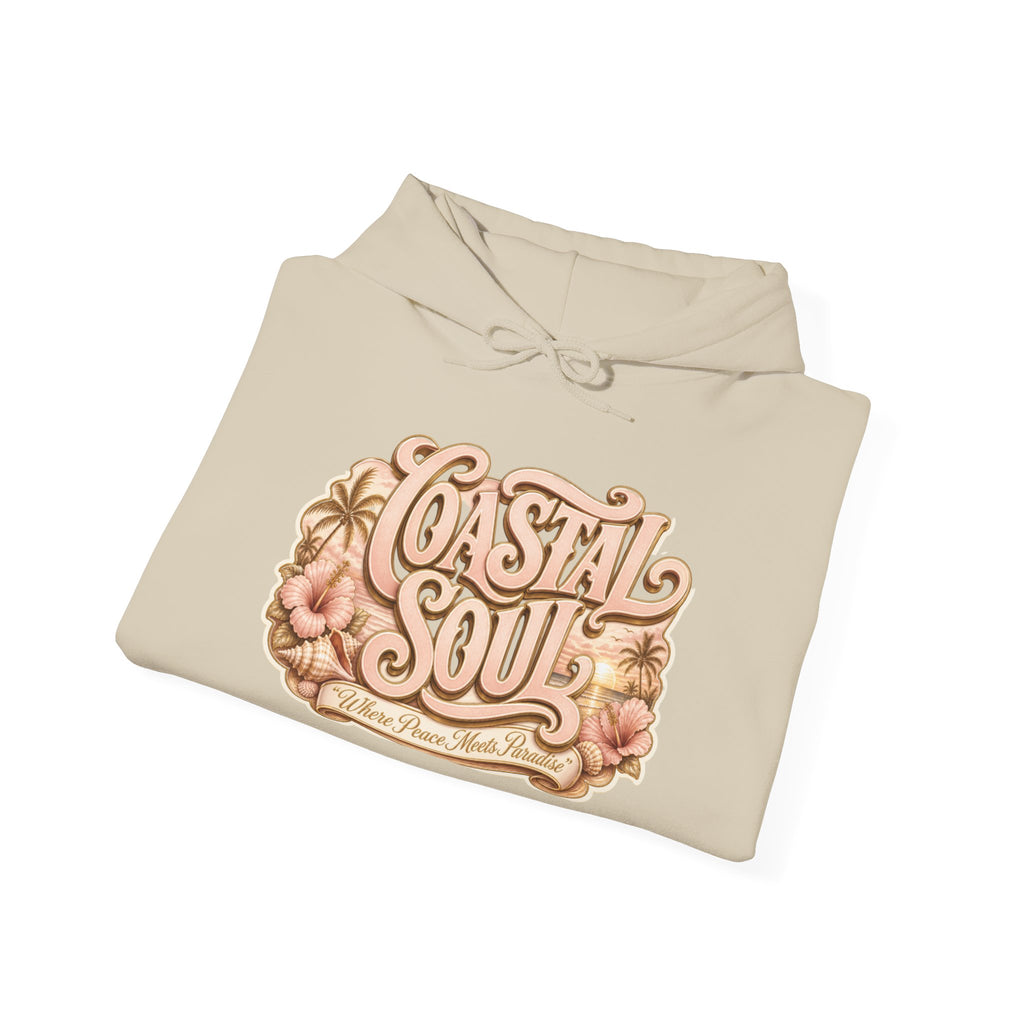 Coastal Soul Hoodie — 'Sun Kissed & Blessed' Tropical Palm Graphic Hooded Sweatshirt