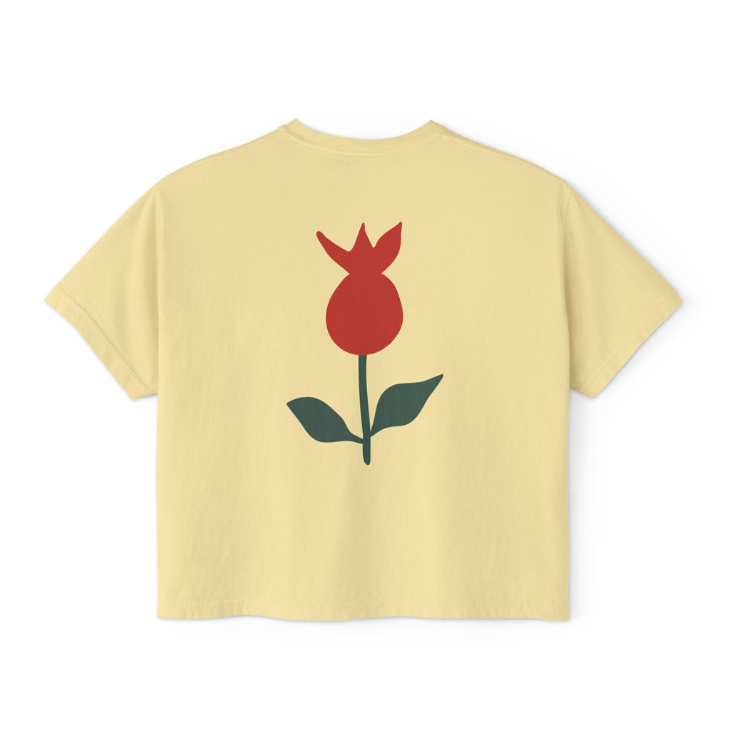 Be Mine Heart Script Boxy Tee — Valentine Rose Graphic Top