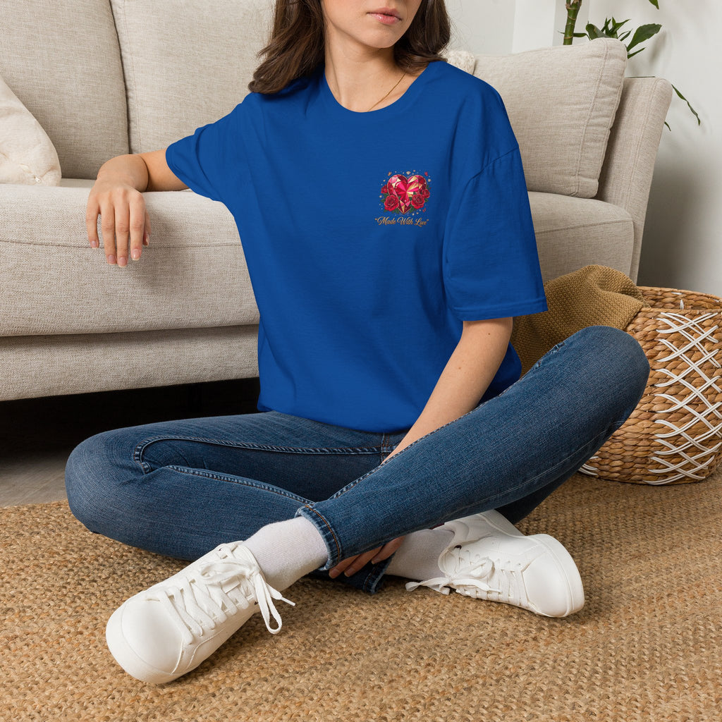 Heart Floral Graphic T-Shirt — "Made With Love" Chest Print