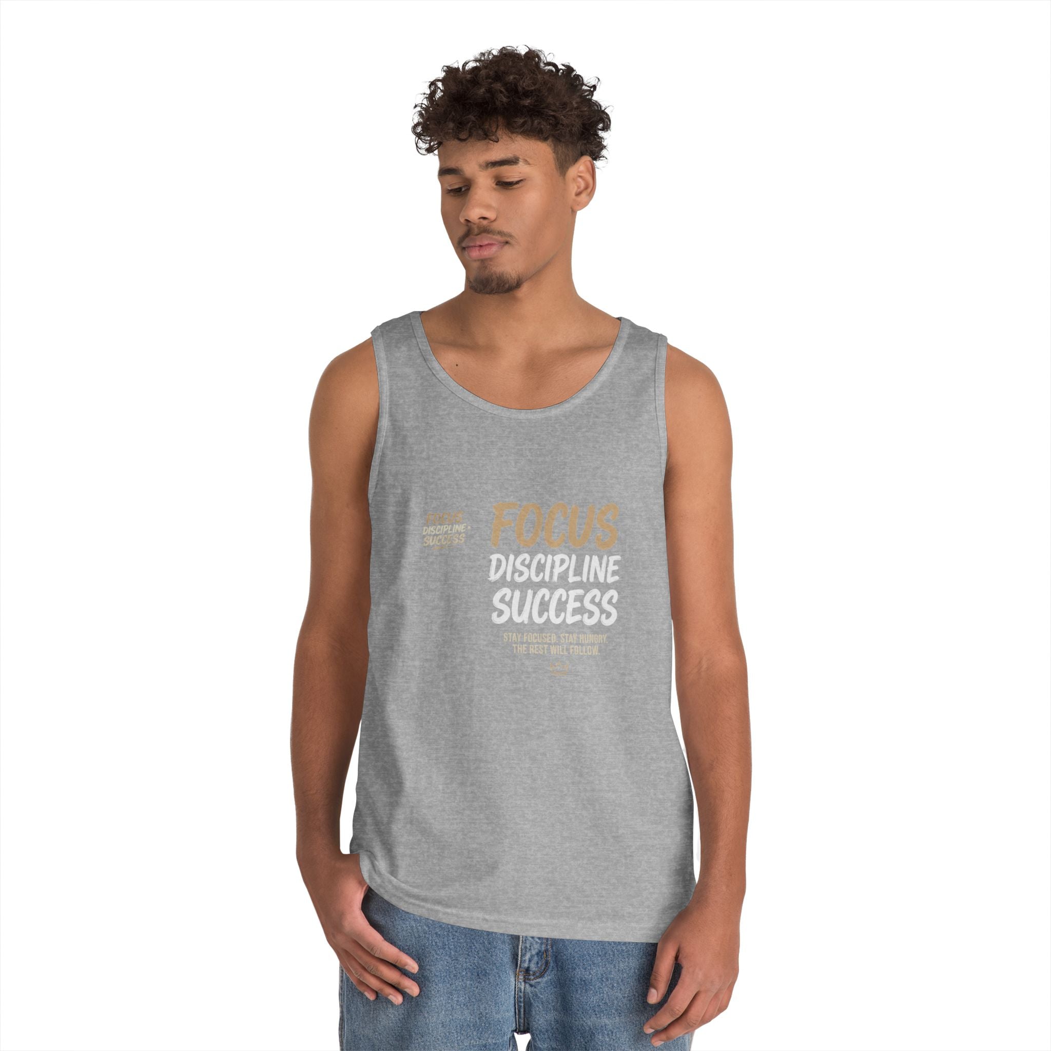 Motivational 'FOCUS Discipline Success' Cotton Tank Top
