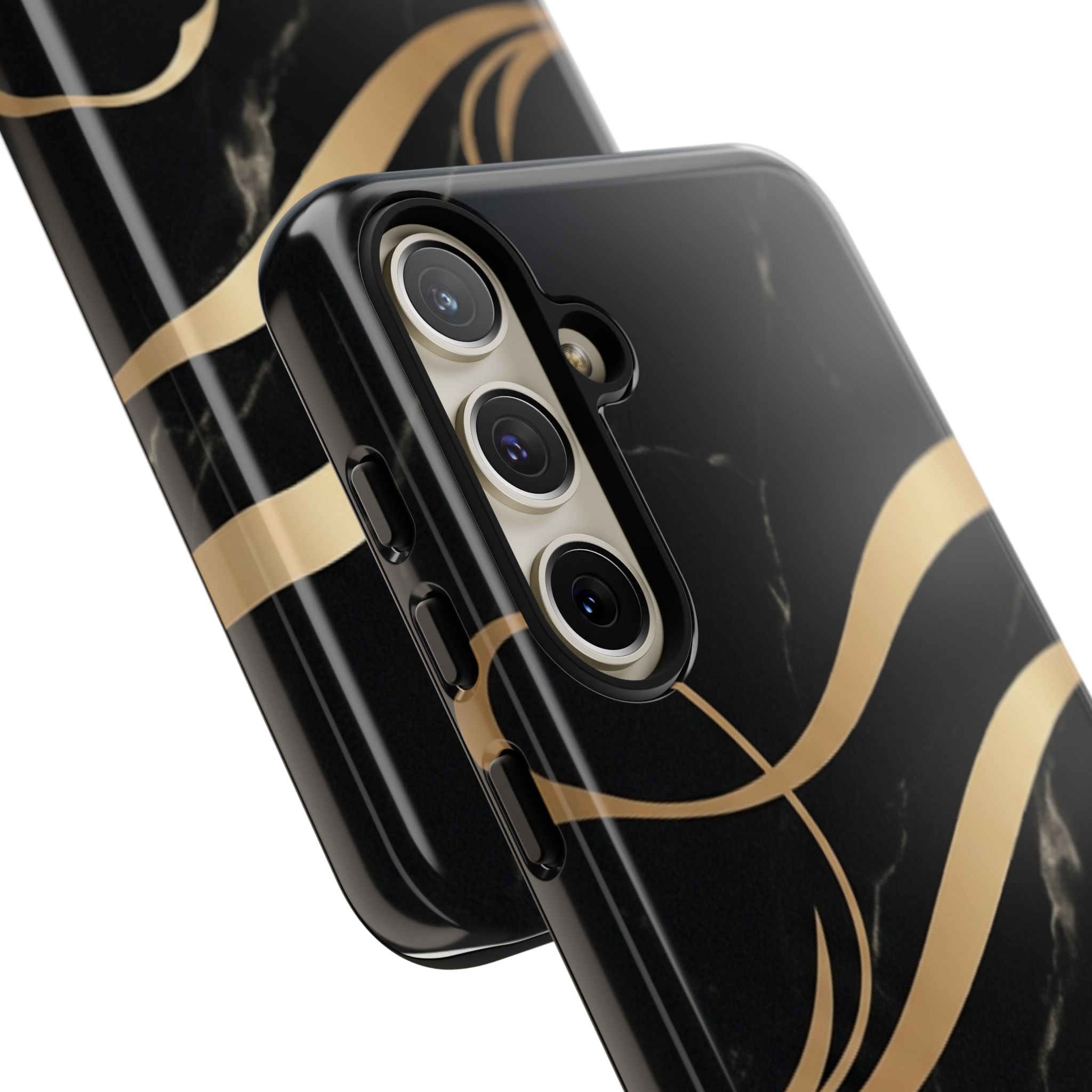 Black Marble Phone Case with Gold Swirl — Elegant Protective Tough Case