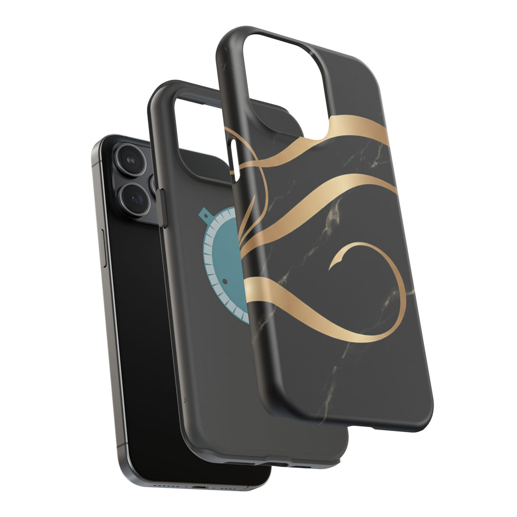 Magnetic Impact-Resistant Phone Case — Black Marble with Gold Swirl